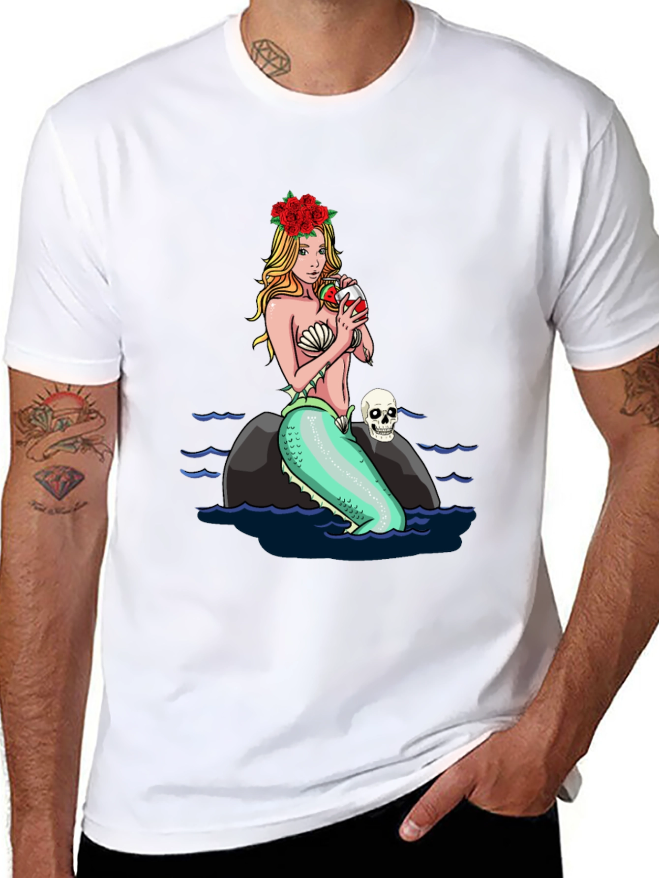 Black Mermaid Drinking Wine T-Shirt view 8
