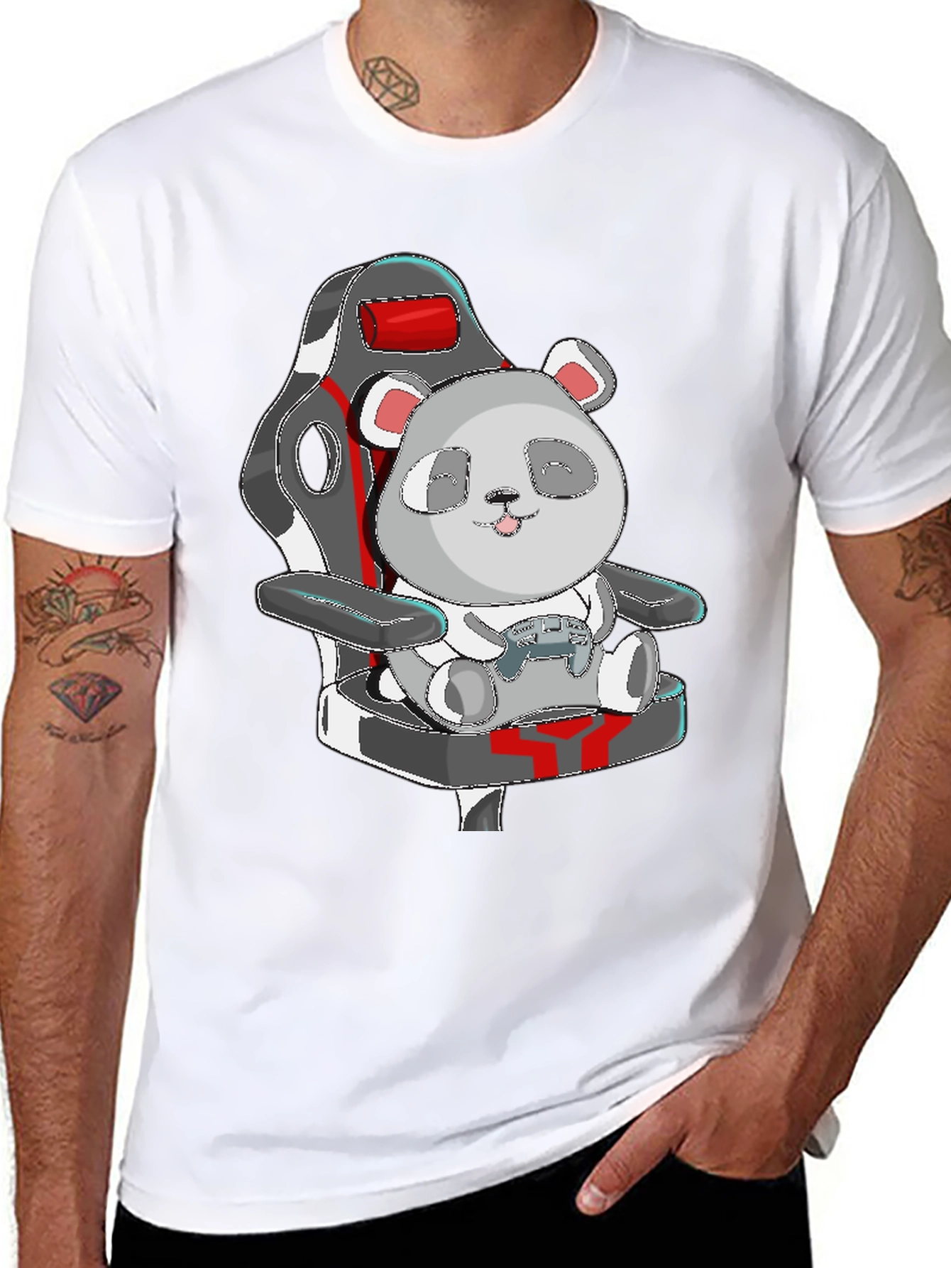 Black Panda Gamer T-Shirt - Cute Cartoon Graphic Tee view 8