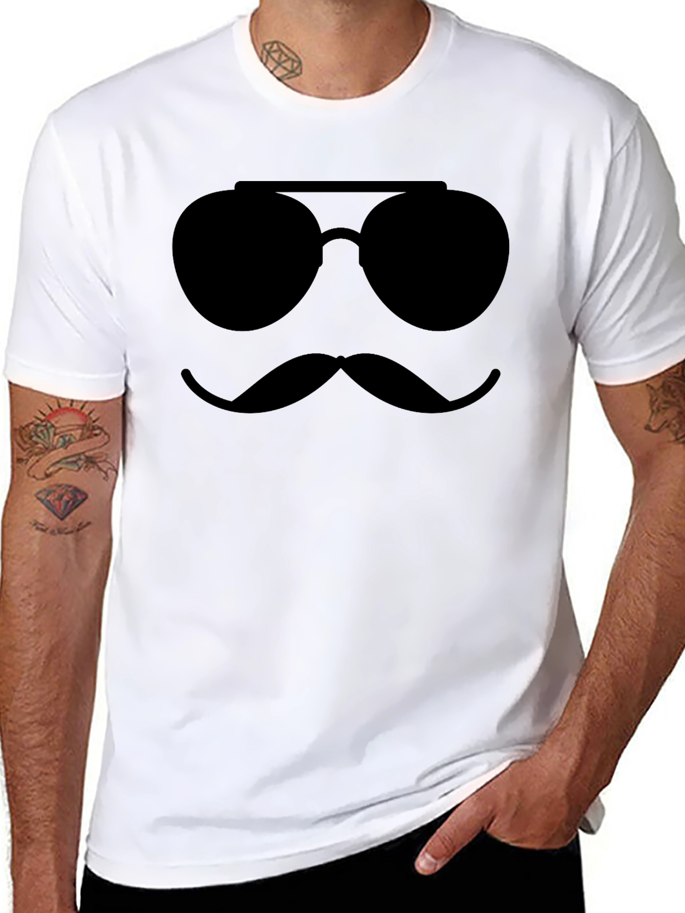 Black Cool Shades & Stache T-Shirt - Black Novelty Tee view 8