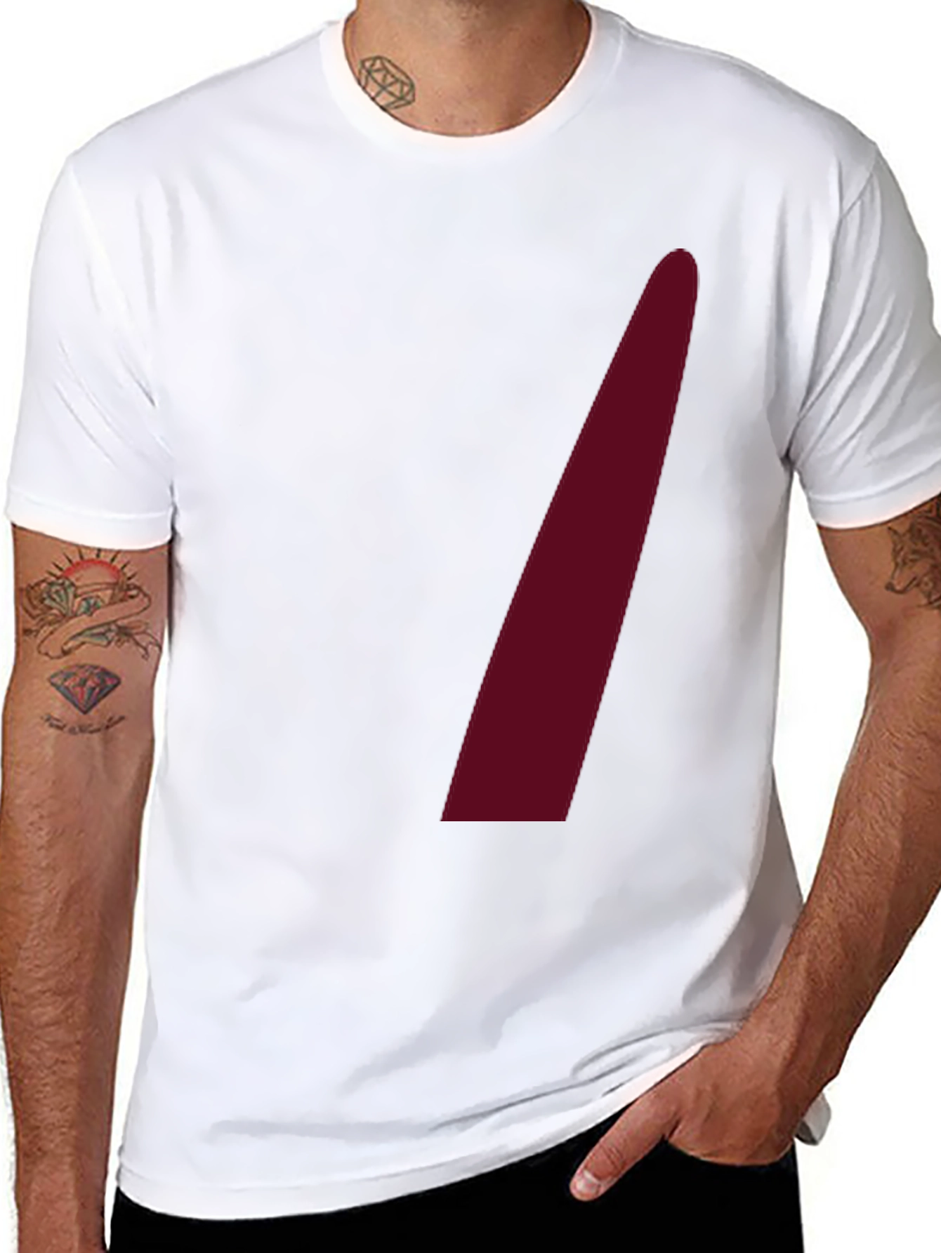 Black Men's Black Crew Neck Tee with Maroon Accent view 8