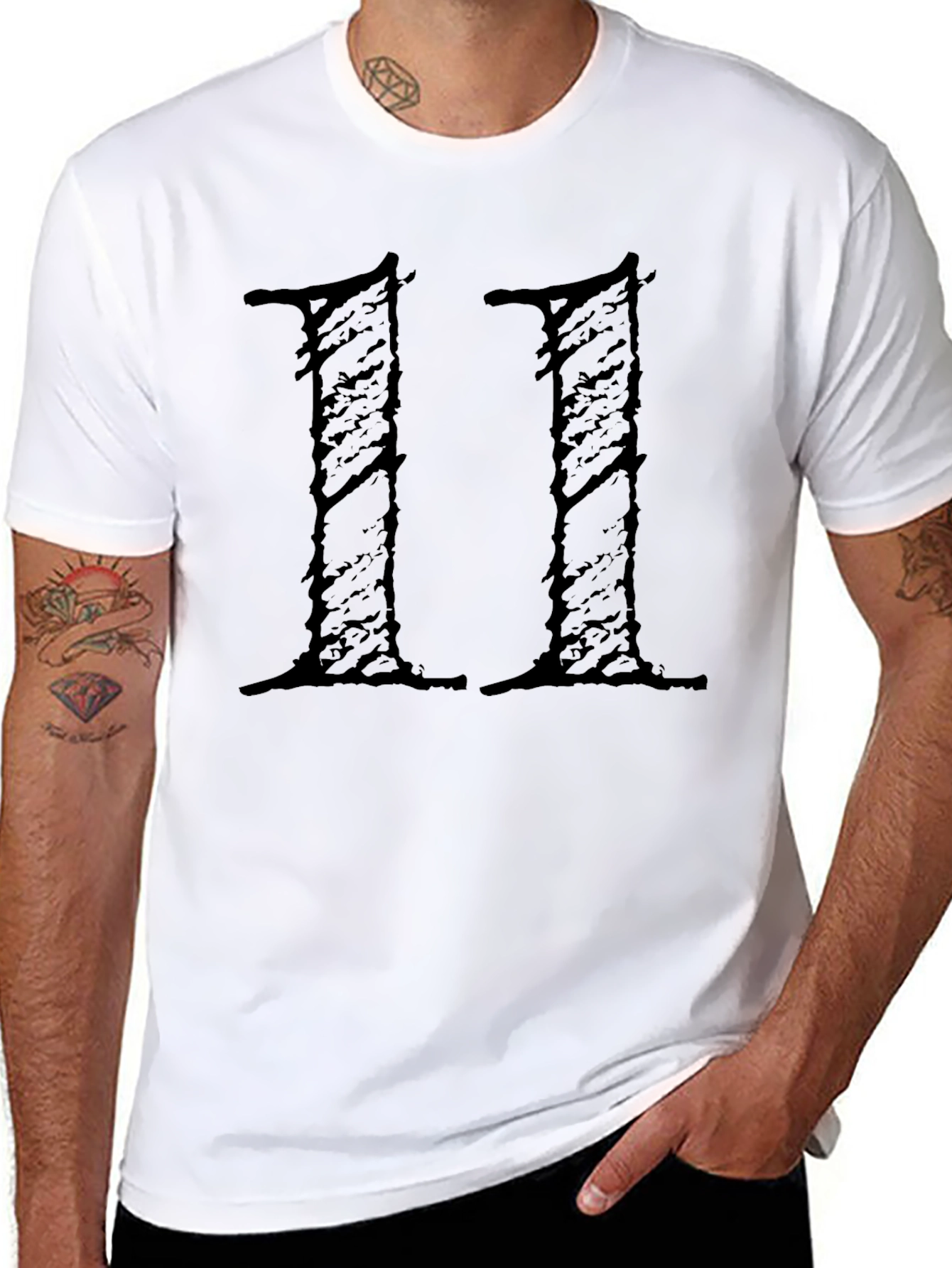 Black Grunge Number 11 Graphic Tee - Black Cotton T-Shirt view 8