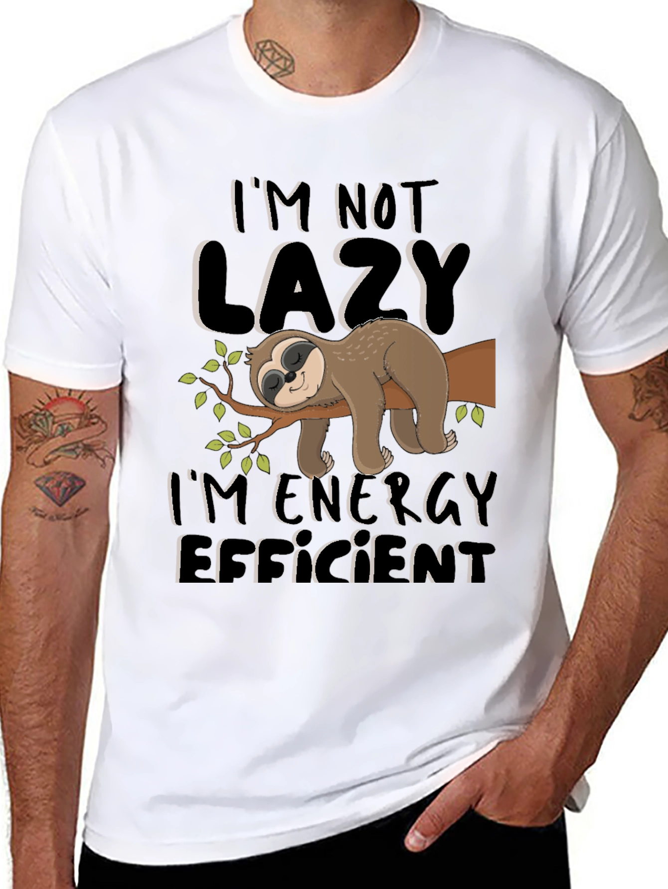 Black Funny Sloth Energy Efficient Graphic T-Shirt view 8