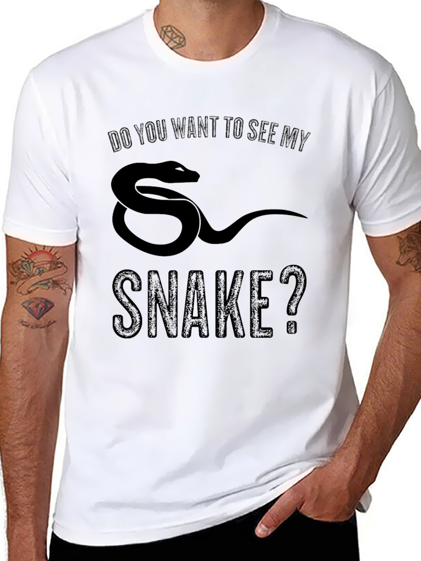 Black Do You Want To See My Snake? Graphic Tee view 8