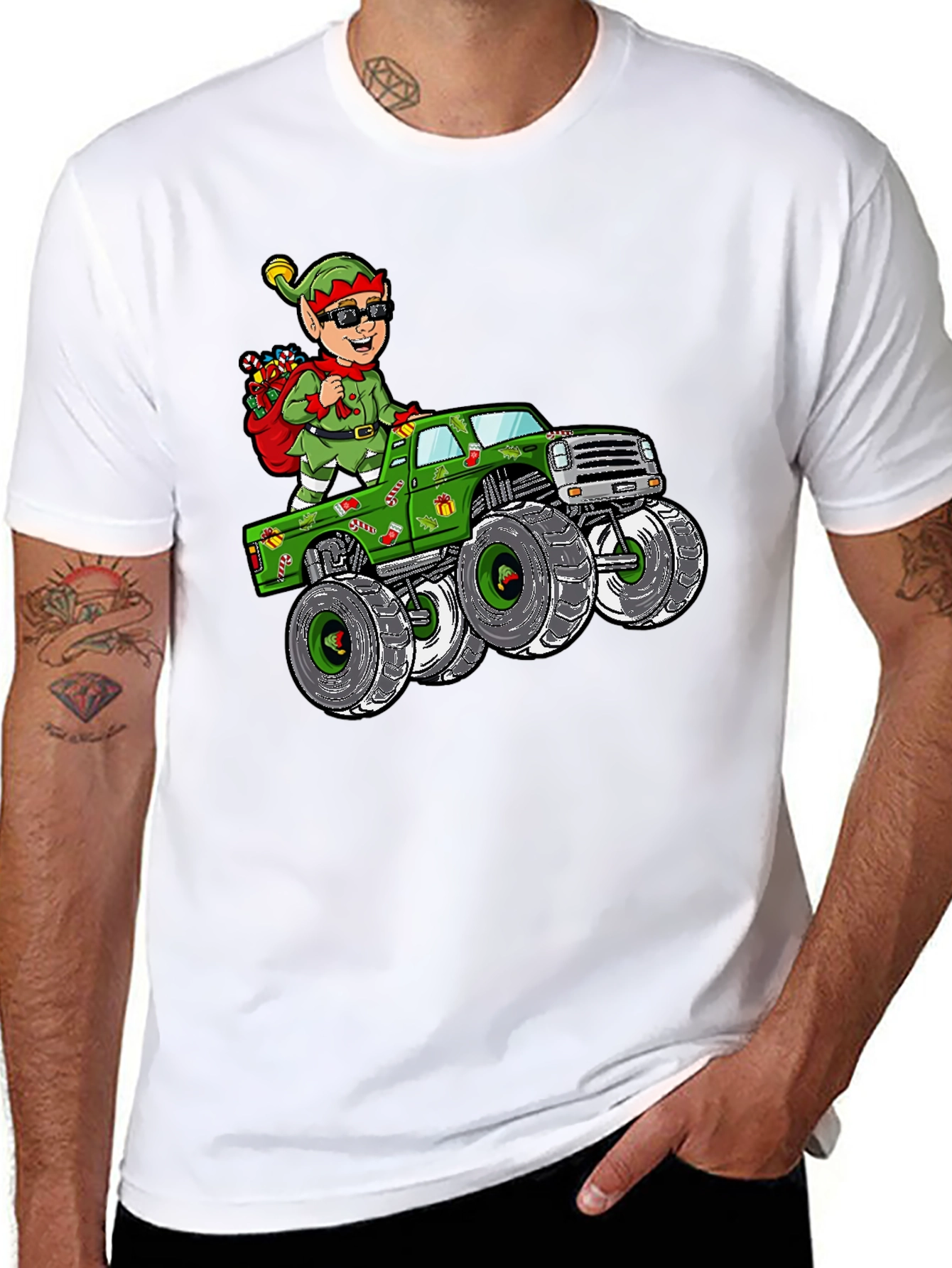 Elf Monster Truck Christmas Graphic Tee - 8