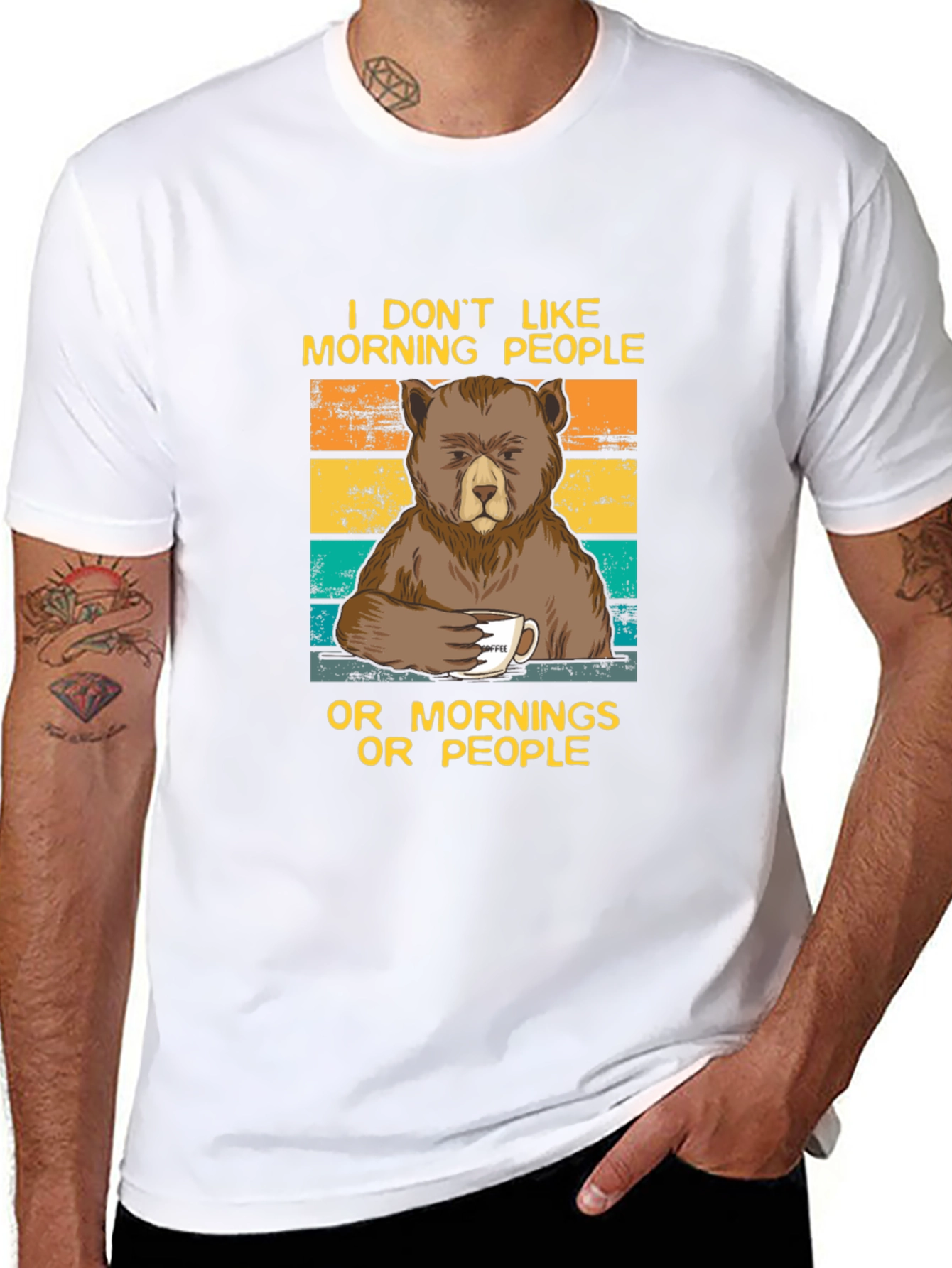 Black Funny Bear Coffee T-Shirt - I Don't Like Morning People Tee view 8