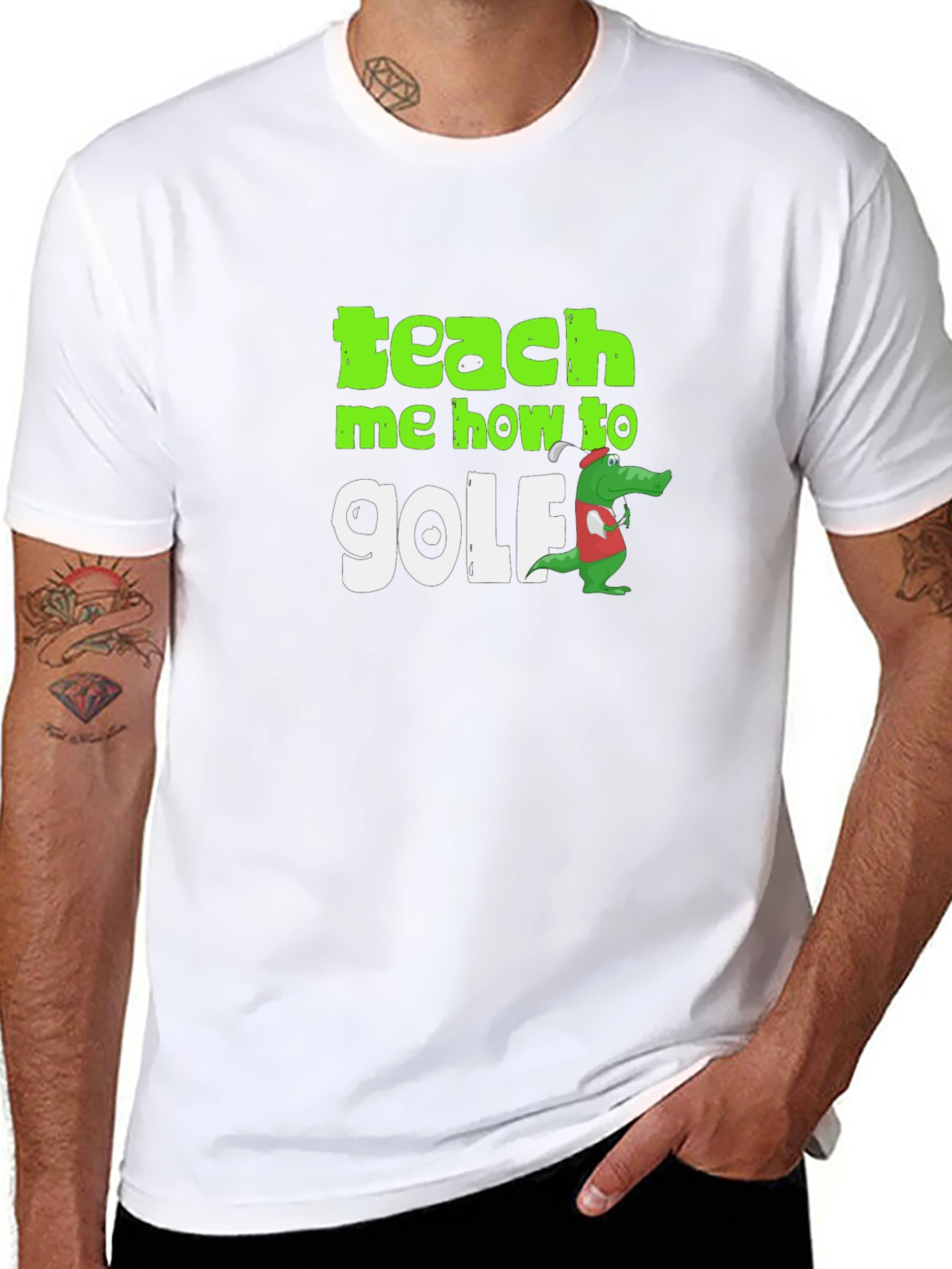 Black Teach Me How to Golf T-Shirt Funny Alligator Tee view 8