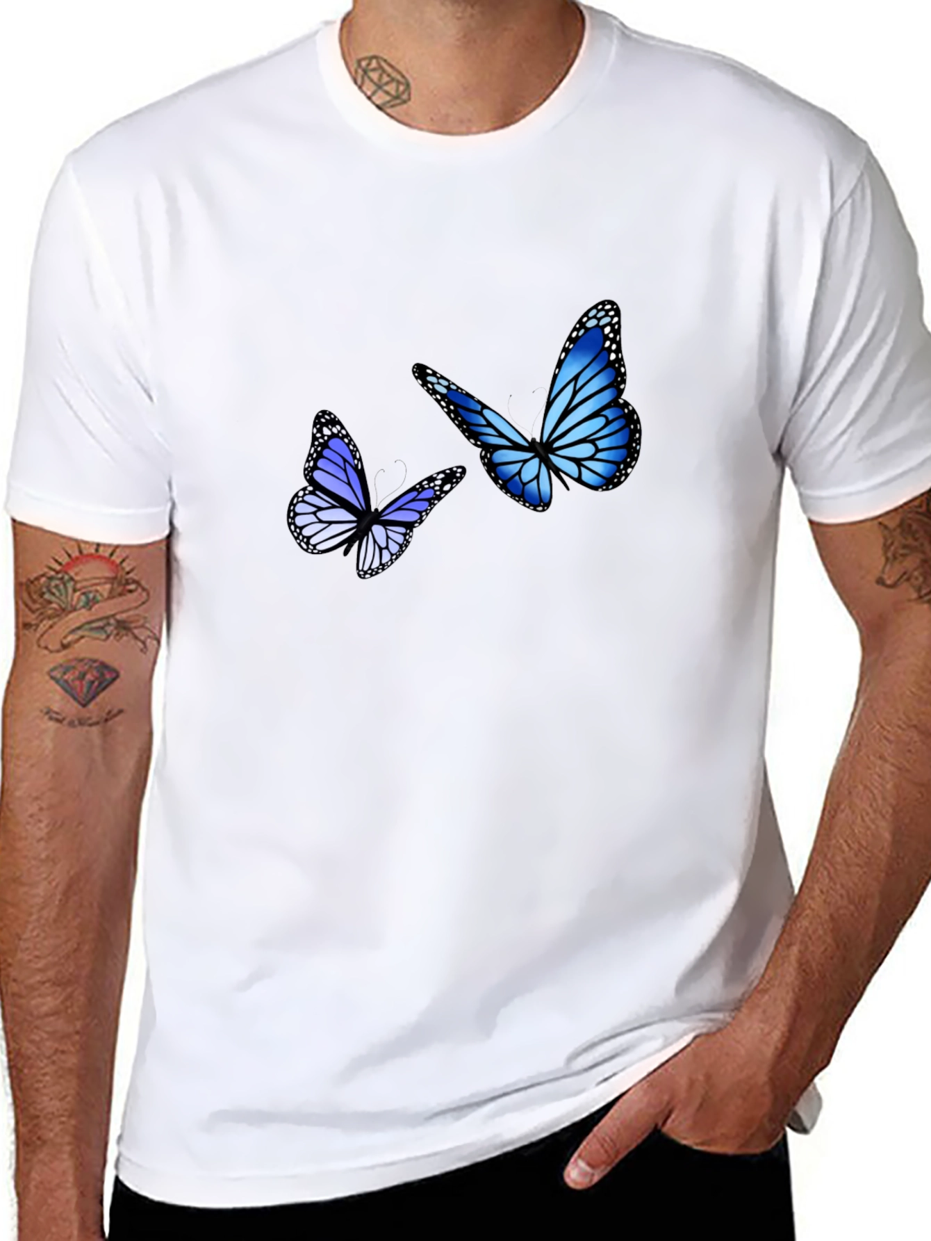 Black Blue Butterfly Graphic Tee view 8