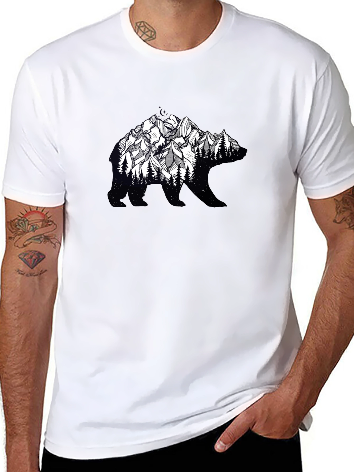 Black Bear Silhouette Mountain Graphic Tee - Nature Inspired view 8