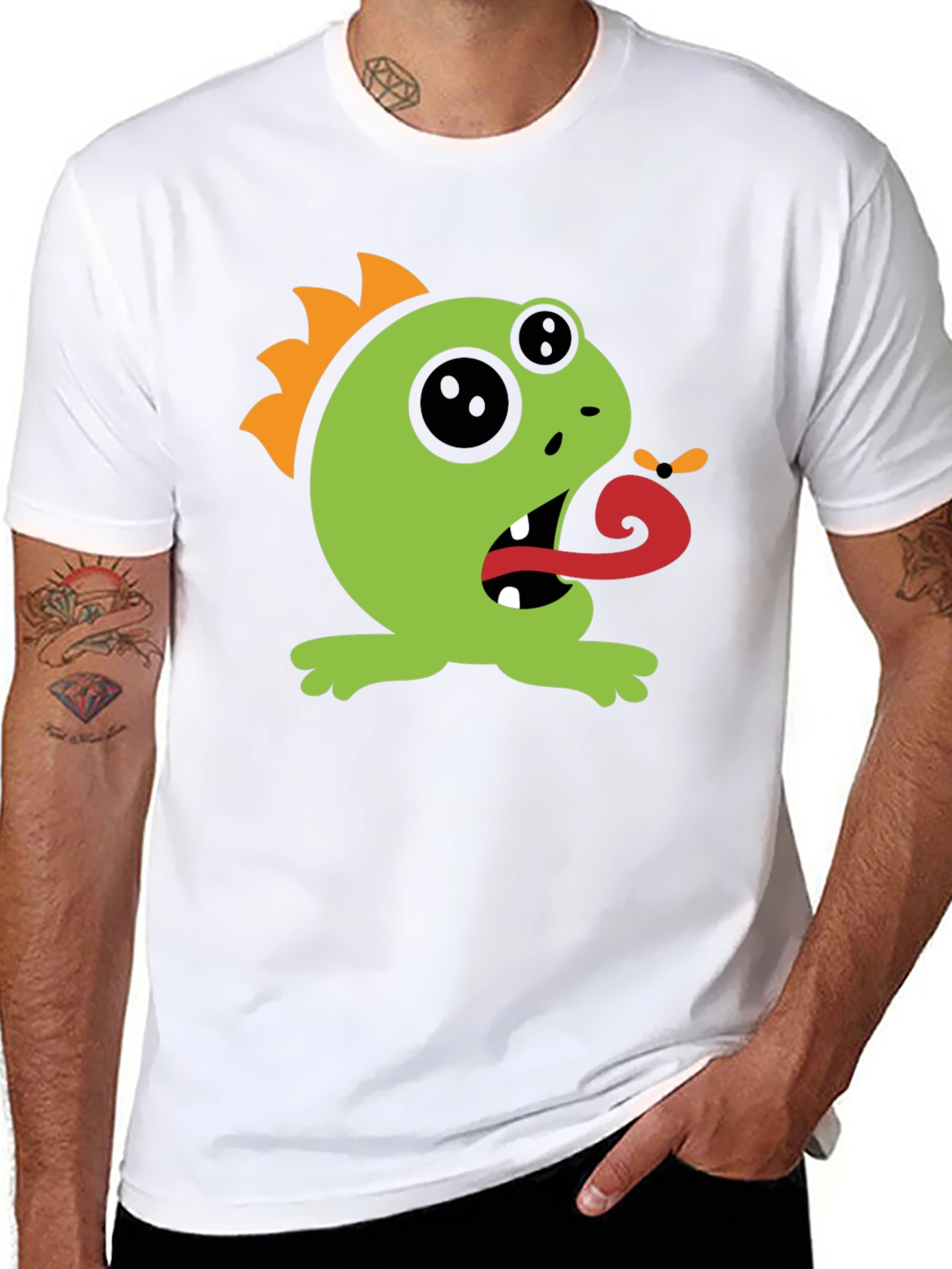 Black Monster Tongue Black T-Shirt - Fun Cartoon Graphic Tee view 8