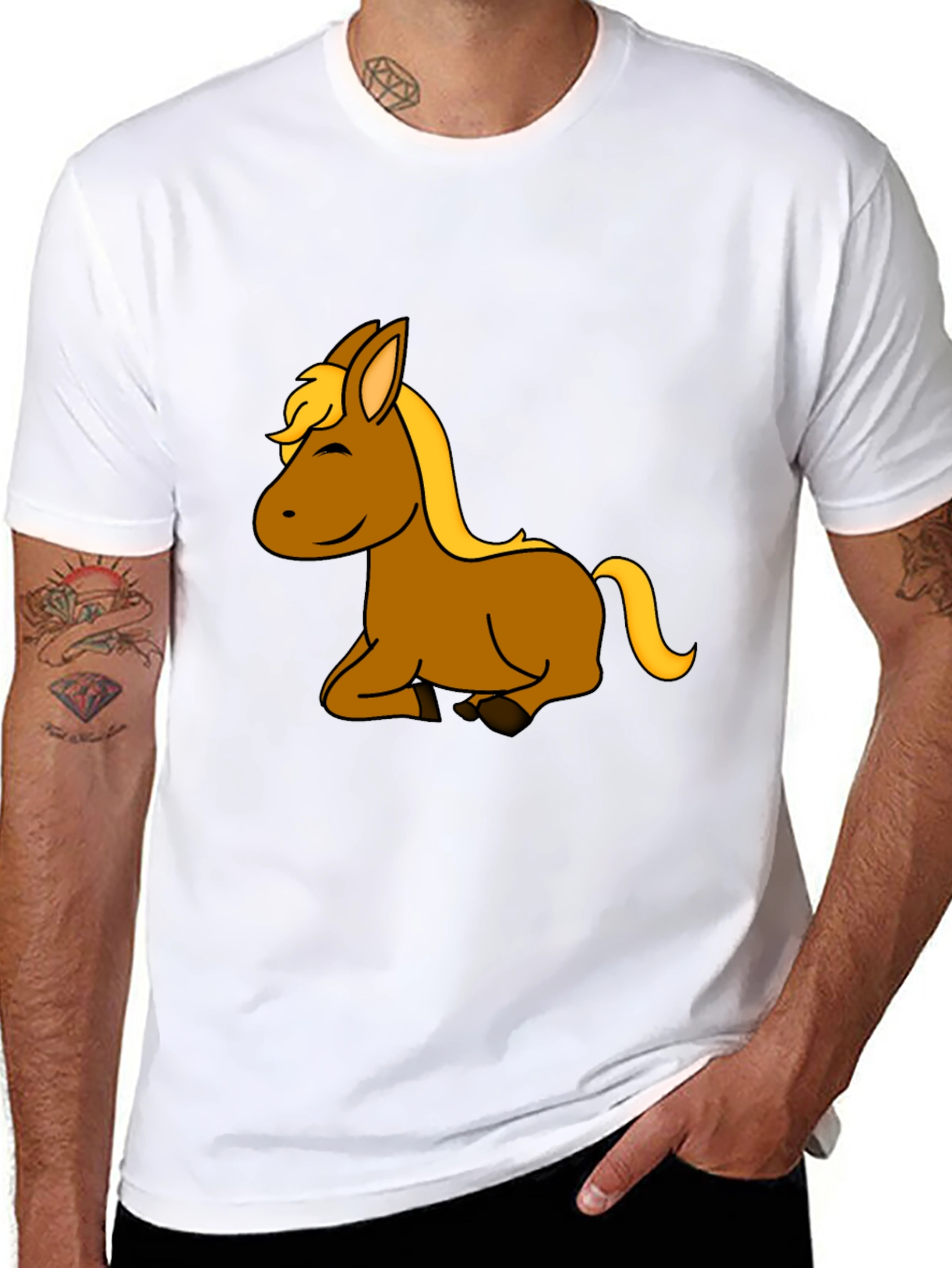 Black Cartoon Horse Graphic T-Shirt view 8