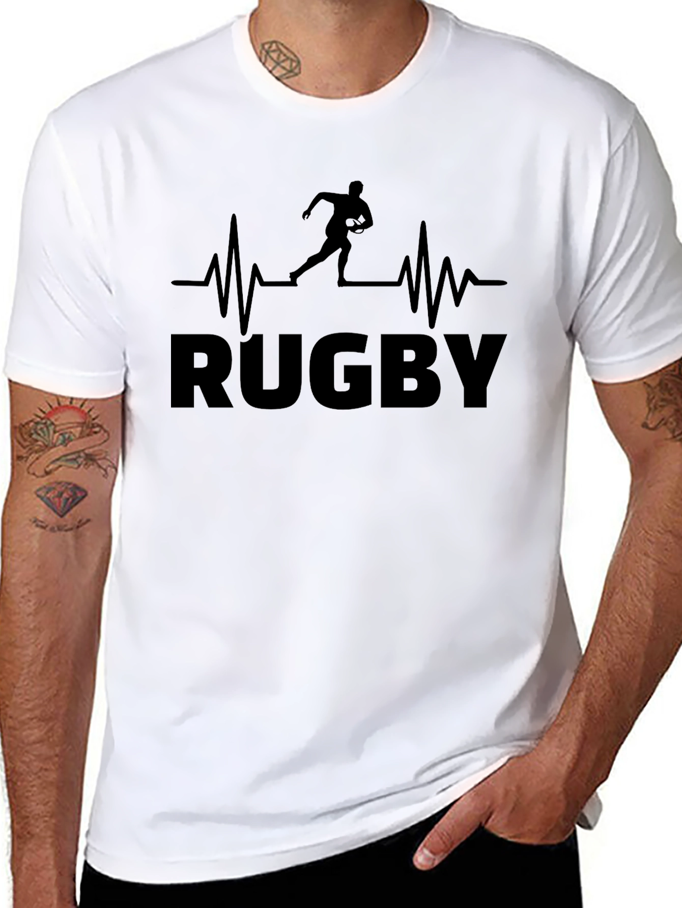 Black Rugby Heartbeat T-Shirt - Black Graphic Tee view 8