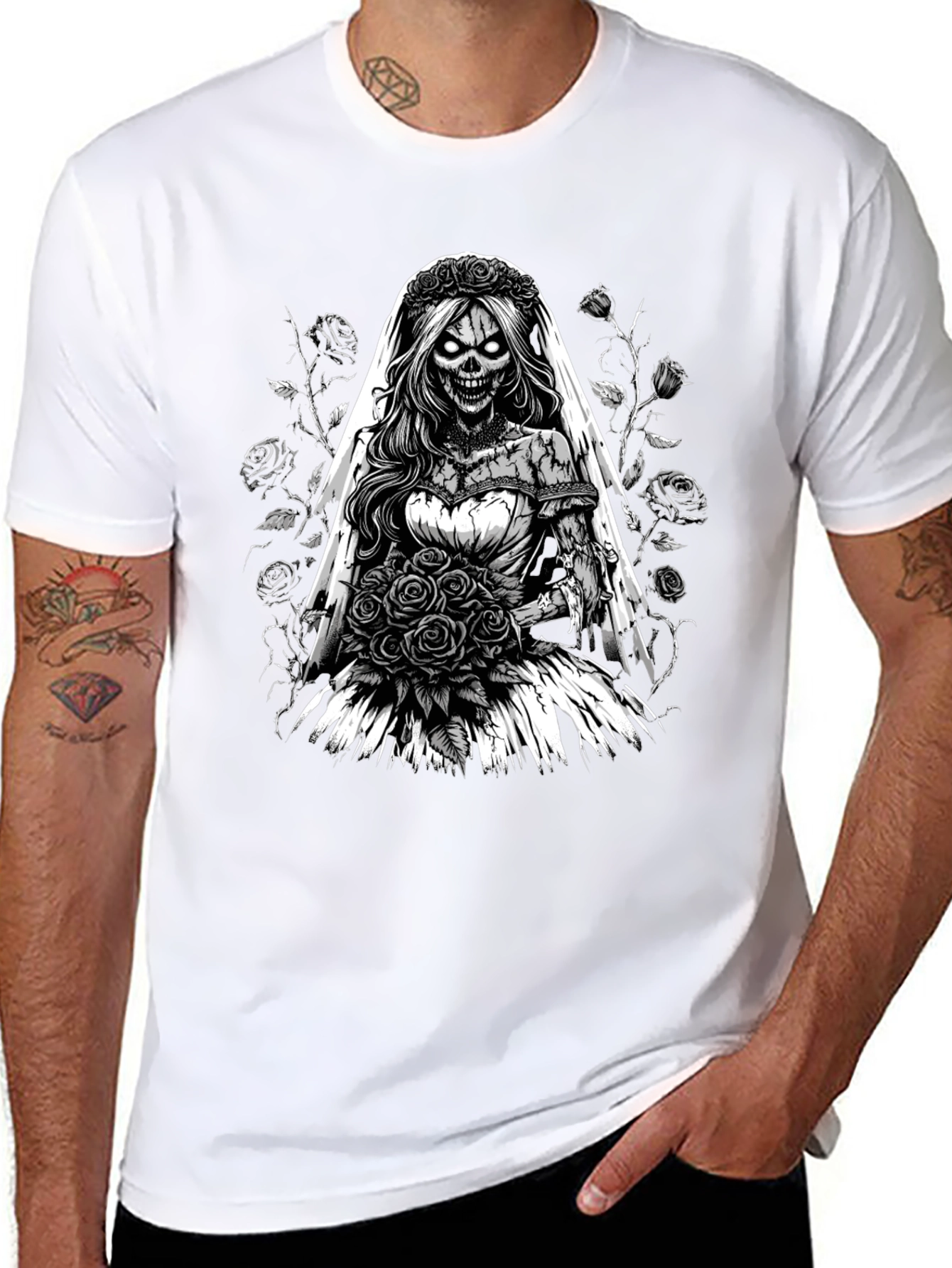 Black Zombie Bride T-Shirt - Unique Gothic Design view 8