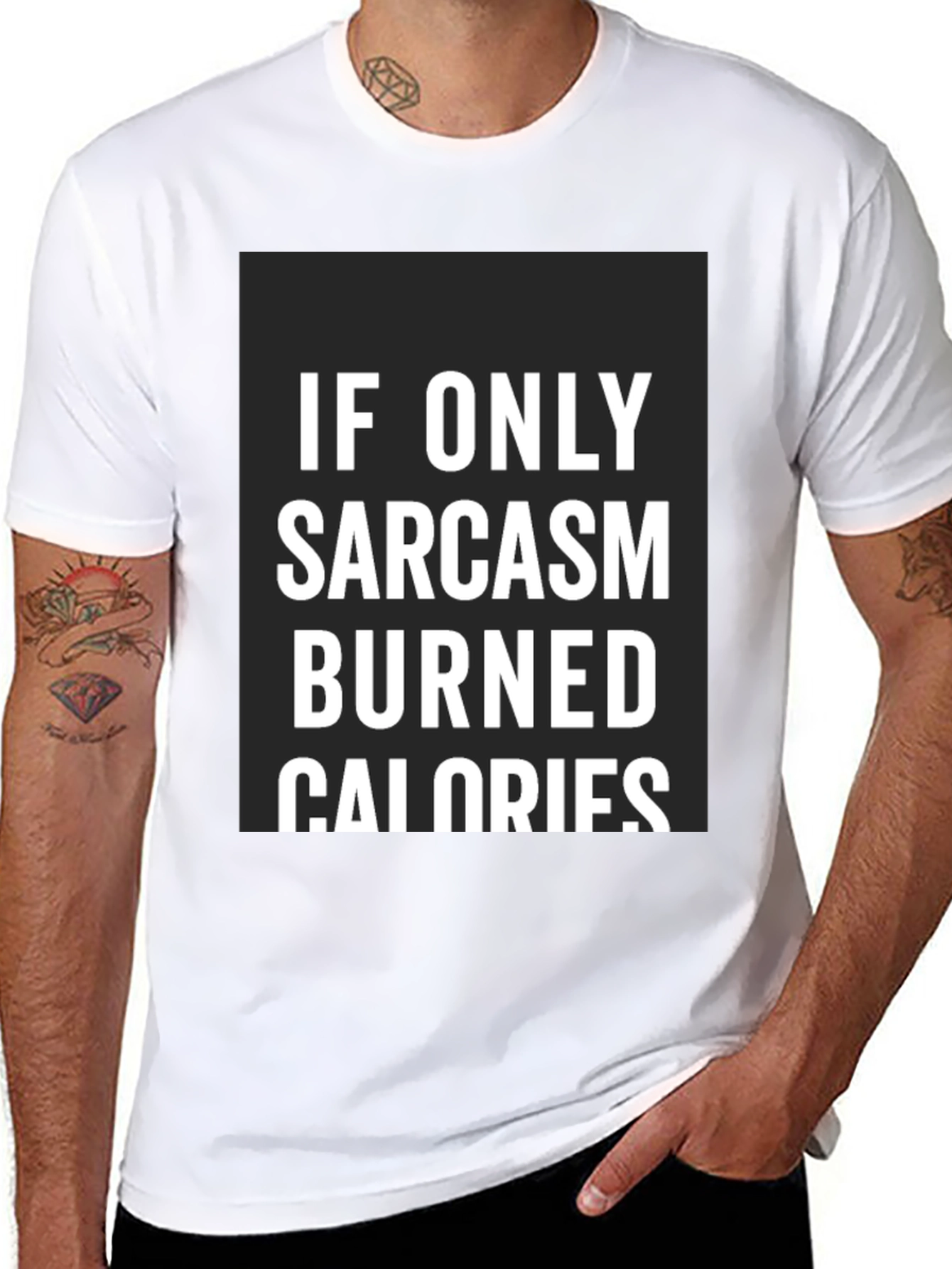 Black Sarcasm Burns Calories Funny Black T-Shirt view 8