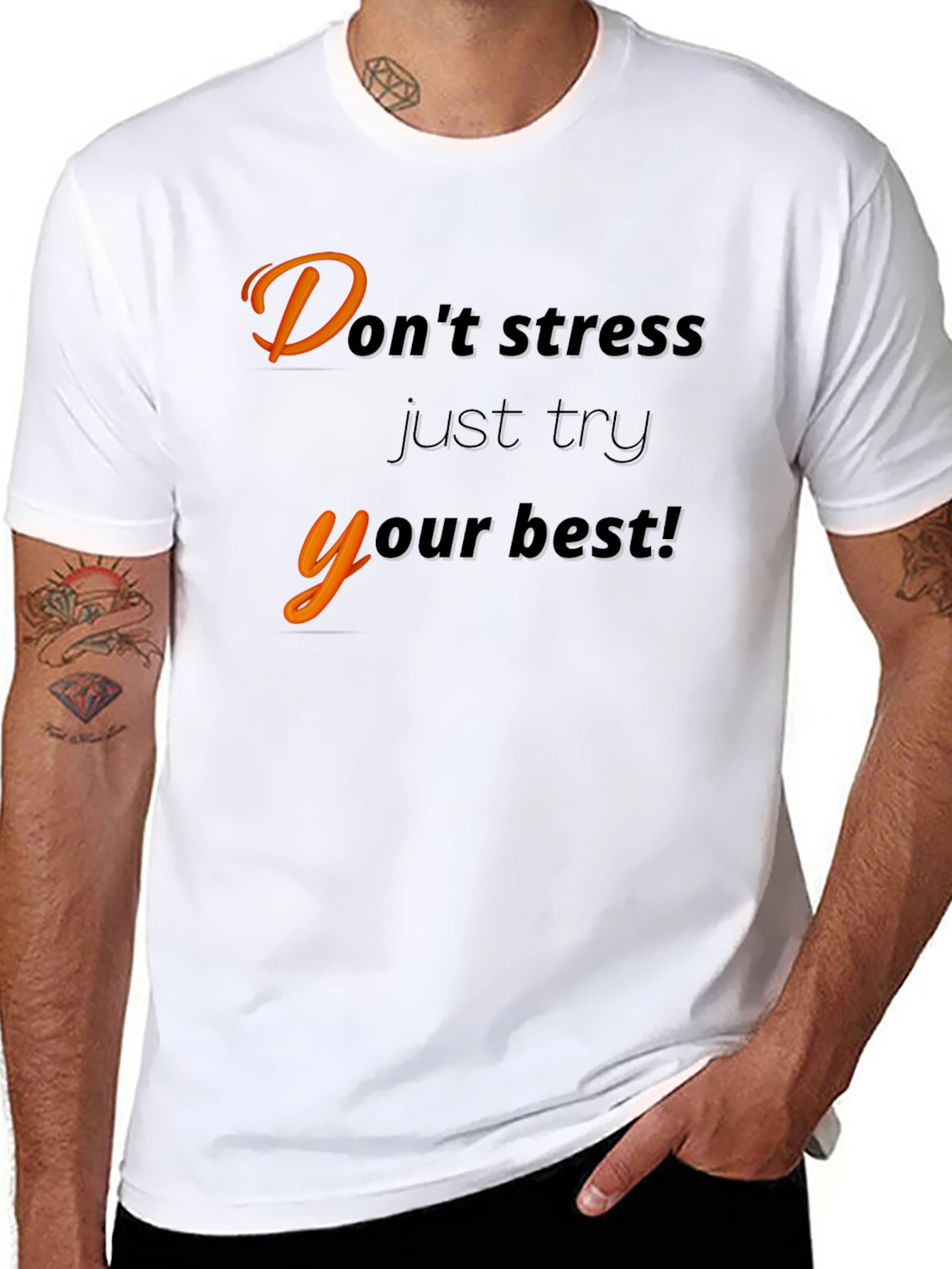 Black Motivational Black T-Shirt - "Don't Stress" view 8