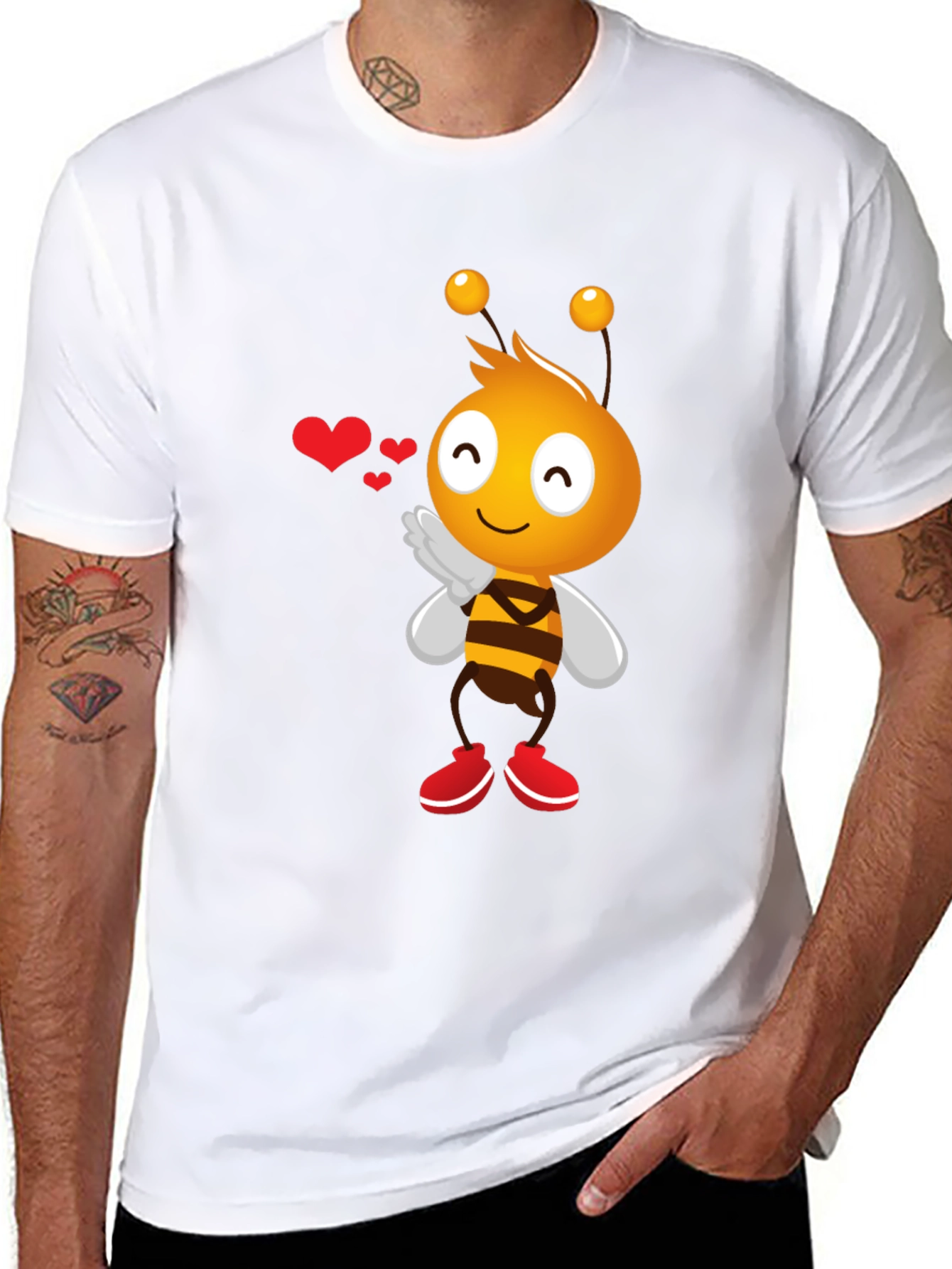 Black Cute Bee Cartoon Graphic T-Shirt view 8