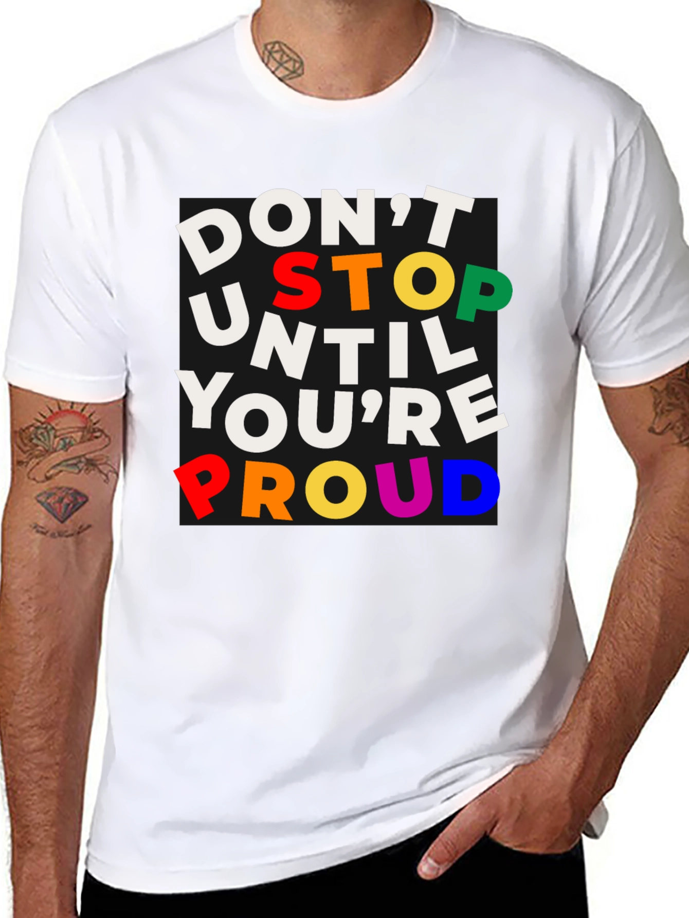 Black Inspirational T-Shirt: Don't Stop Until You're Proud view 8
