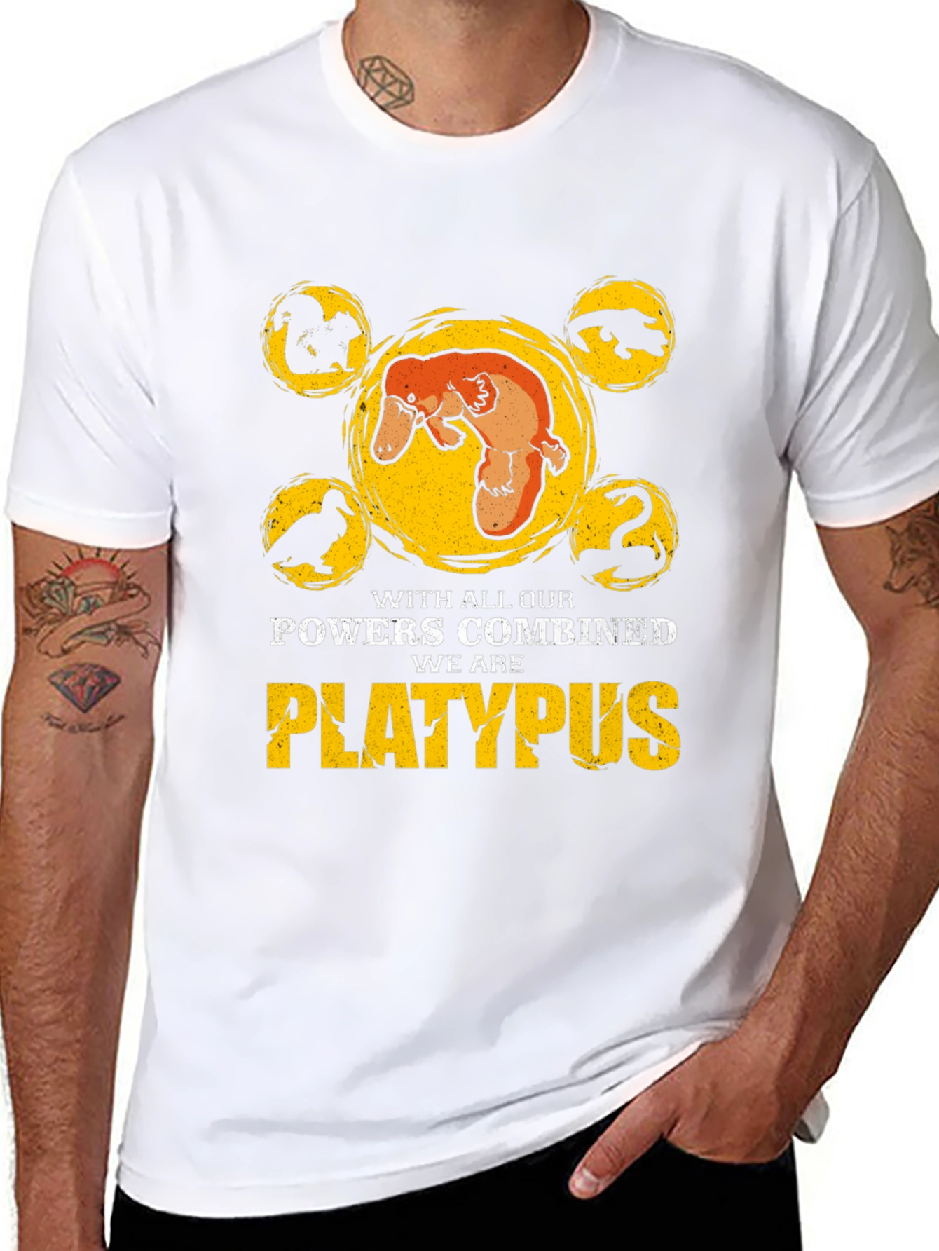 Black Platypus Powers Combined T-Shirt - Black Cotton Tee view 8