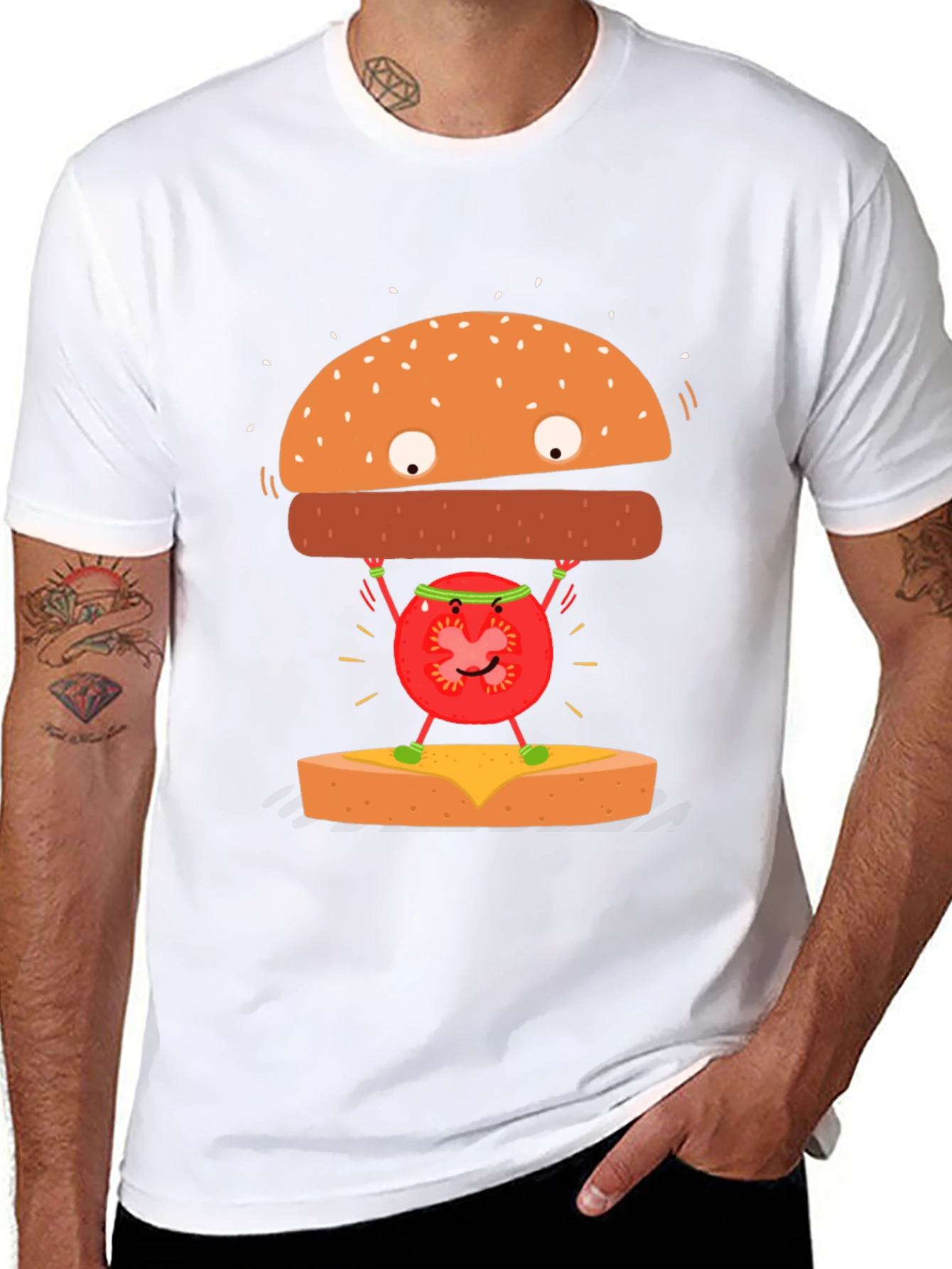 Black Funny Hamburger Tomato T-Shirt view 8