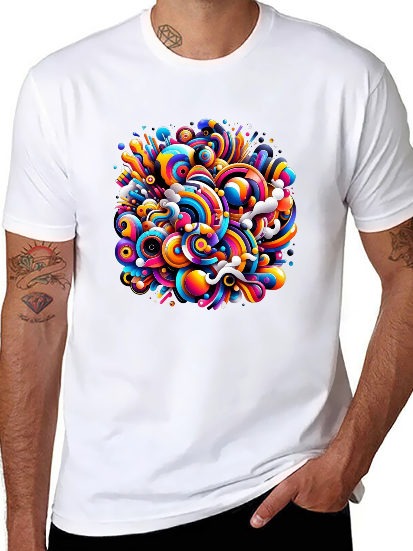 Black Colorful Swirl Graphic Black T-Shirt view 8