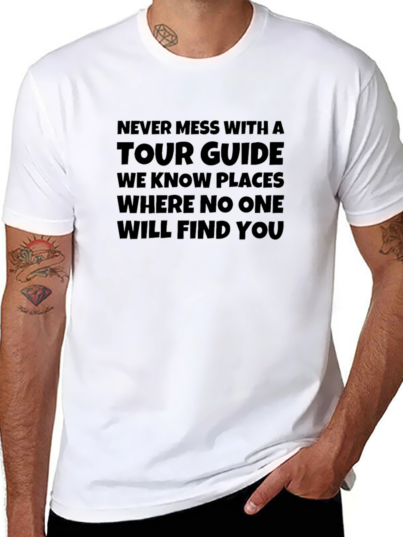 Black Tour Guide Humor Graphic Tee - Black Crew Neck view 8