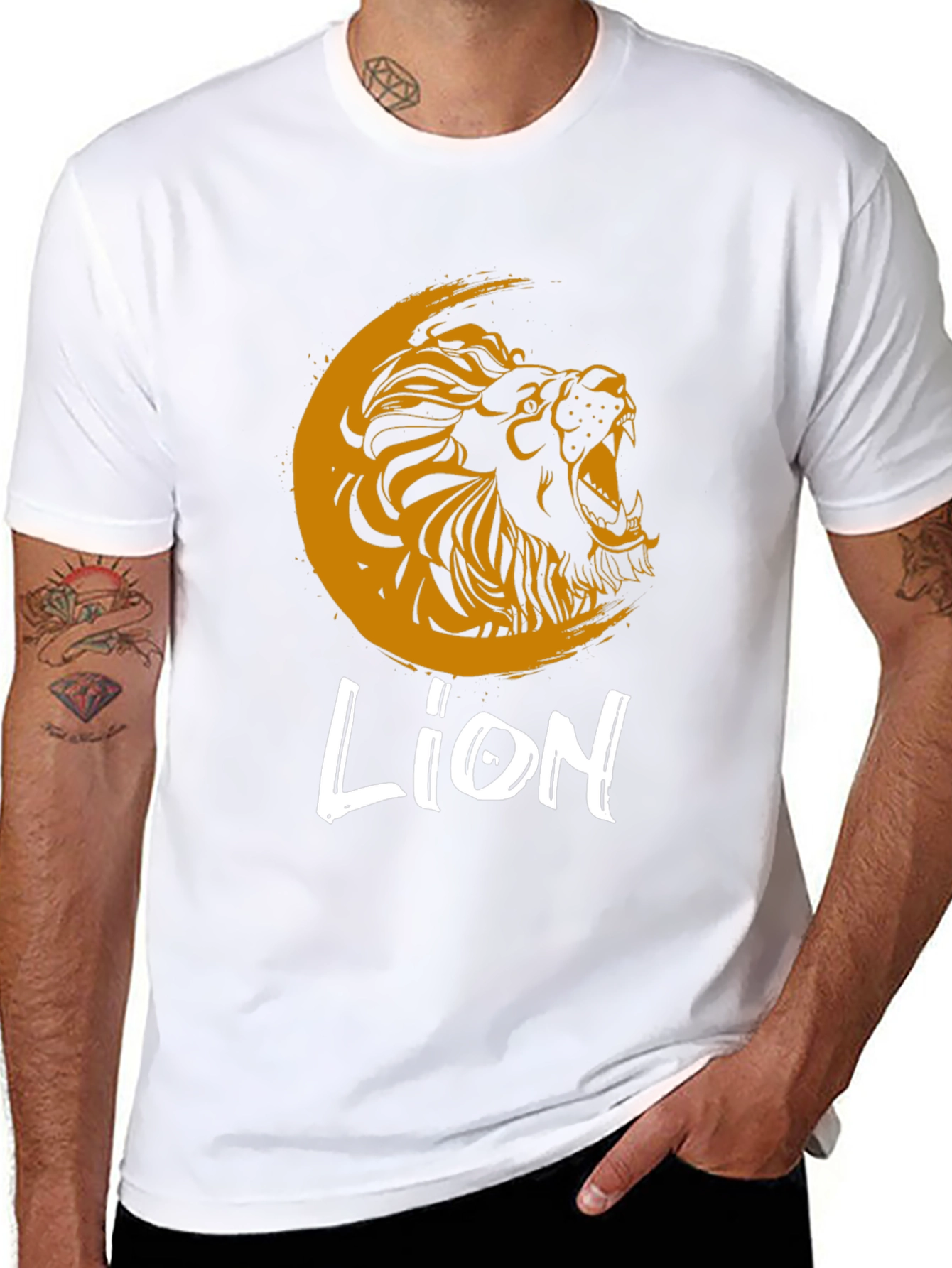 Black Lion Graphic Print Crew Neck T-Shirt view 8