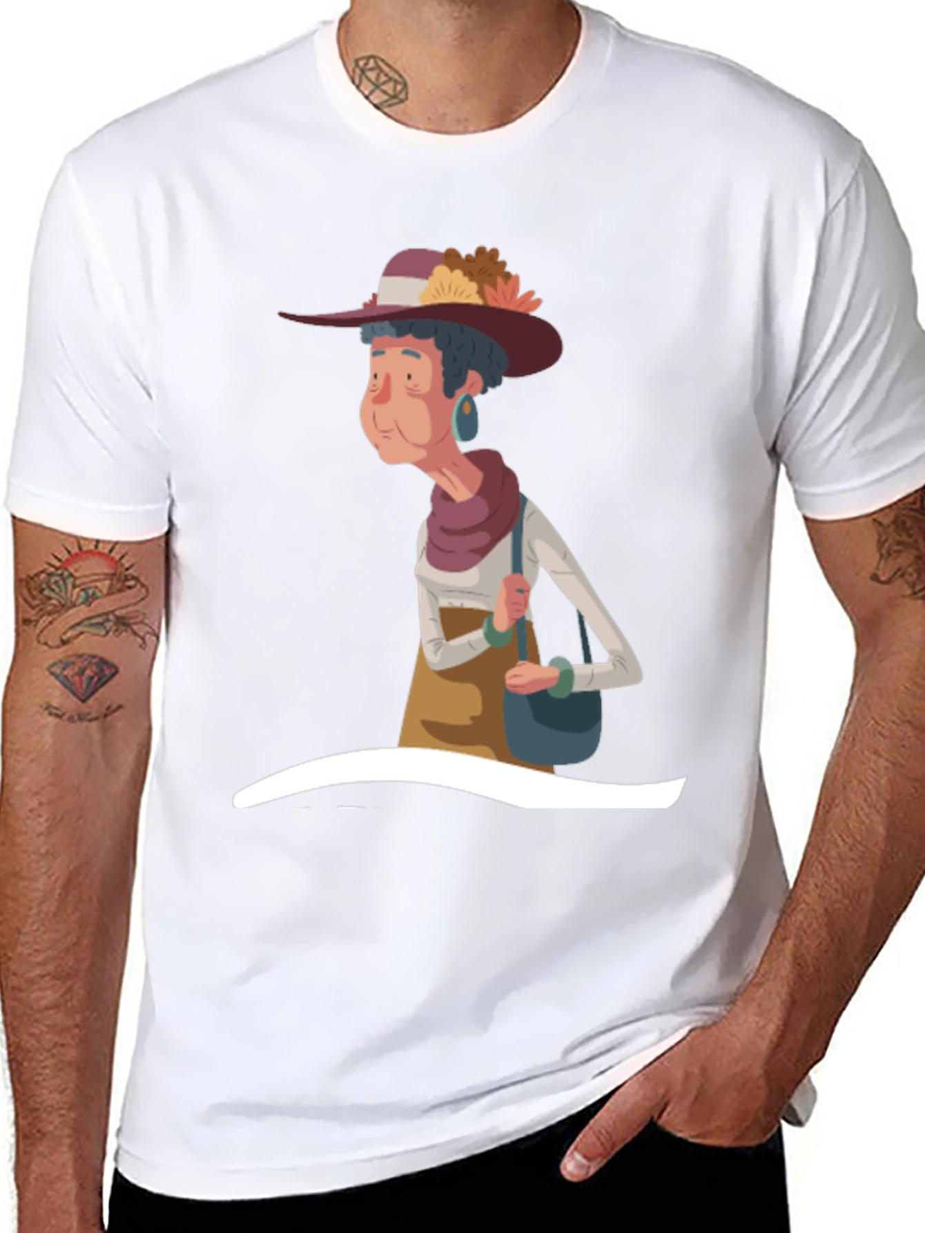 Black Stylish Cartoon Granny Graphic T-Shirt view 8