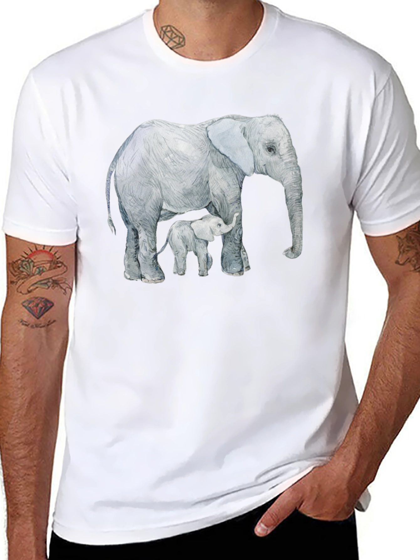Black Elephant and Calf Graphic Tee - Black Cotton Comfort view 8