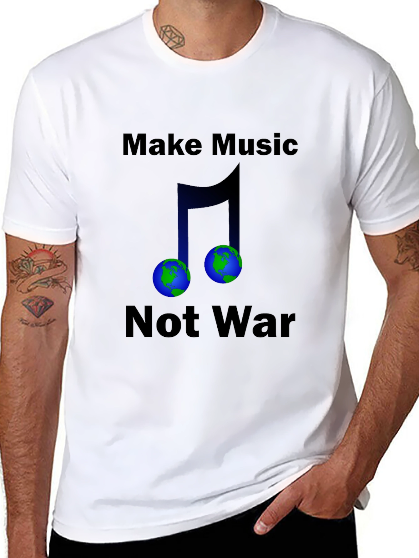 Black Make Music Not War Earth T-Shirt view 8