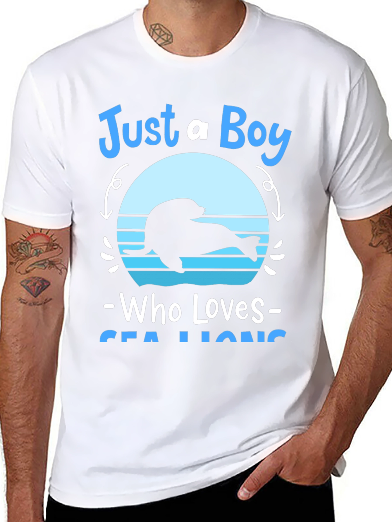 Black Just A Boy Who Loves Sea Lions Graphic Tee view 8
