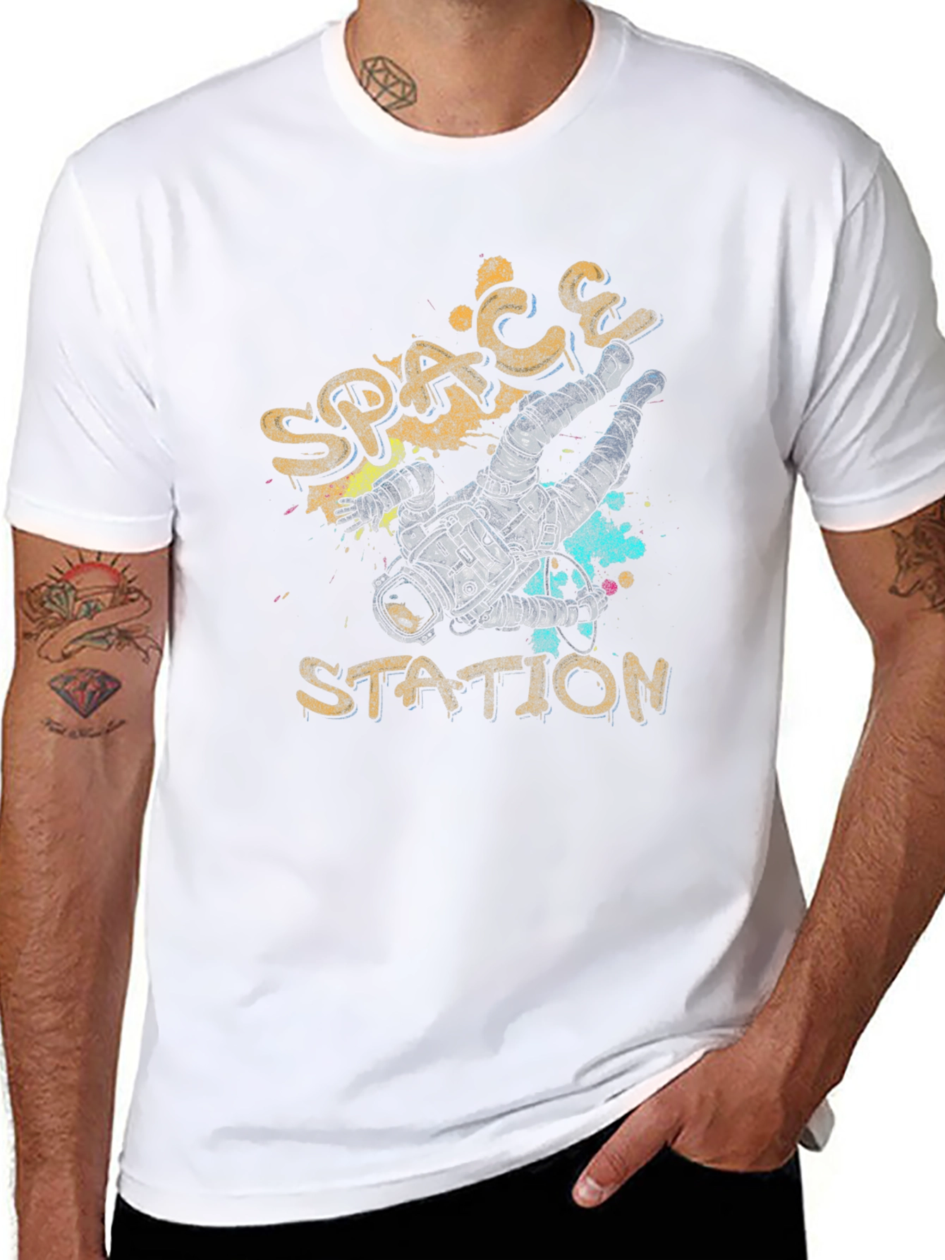 Black Space Station Astronaut T-Shirt view 8