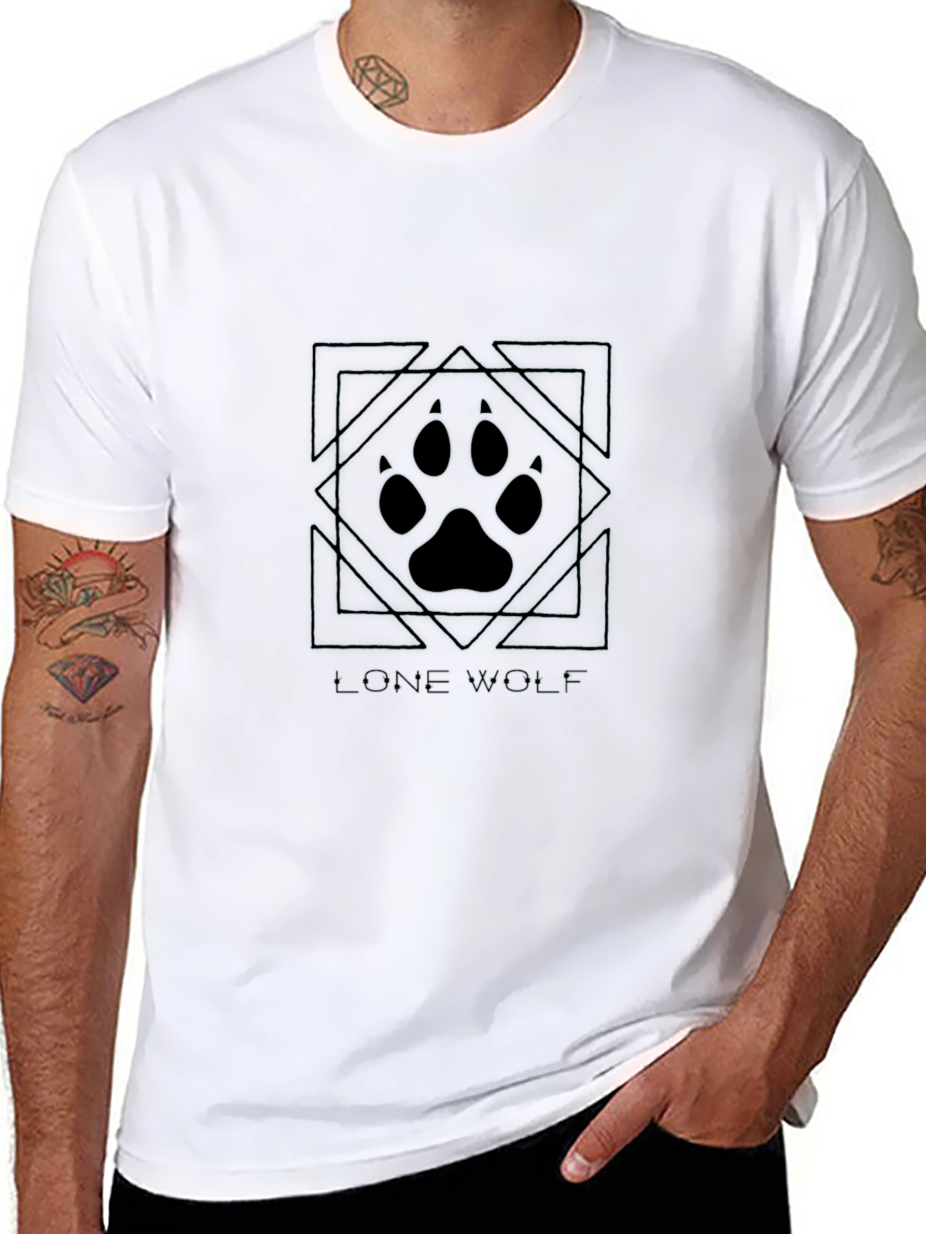Black Lone Wolf Paw Print Graphic Tee - Black Cotton Blend view 8