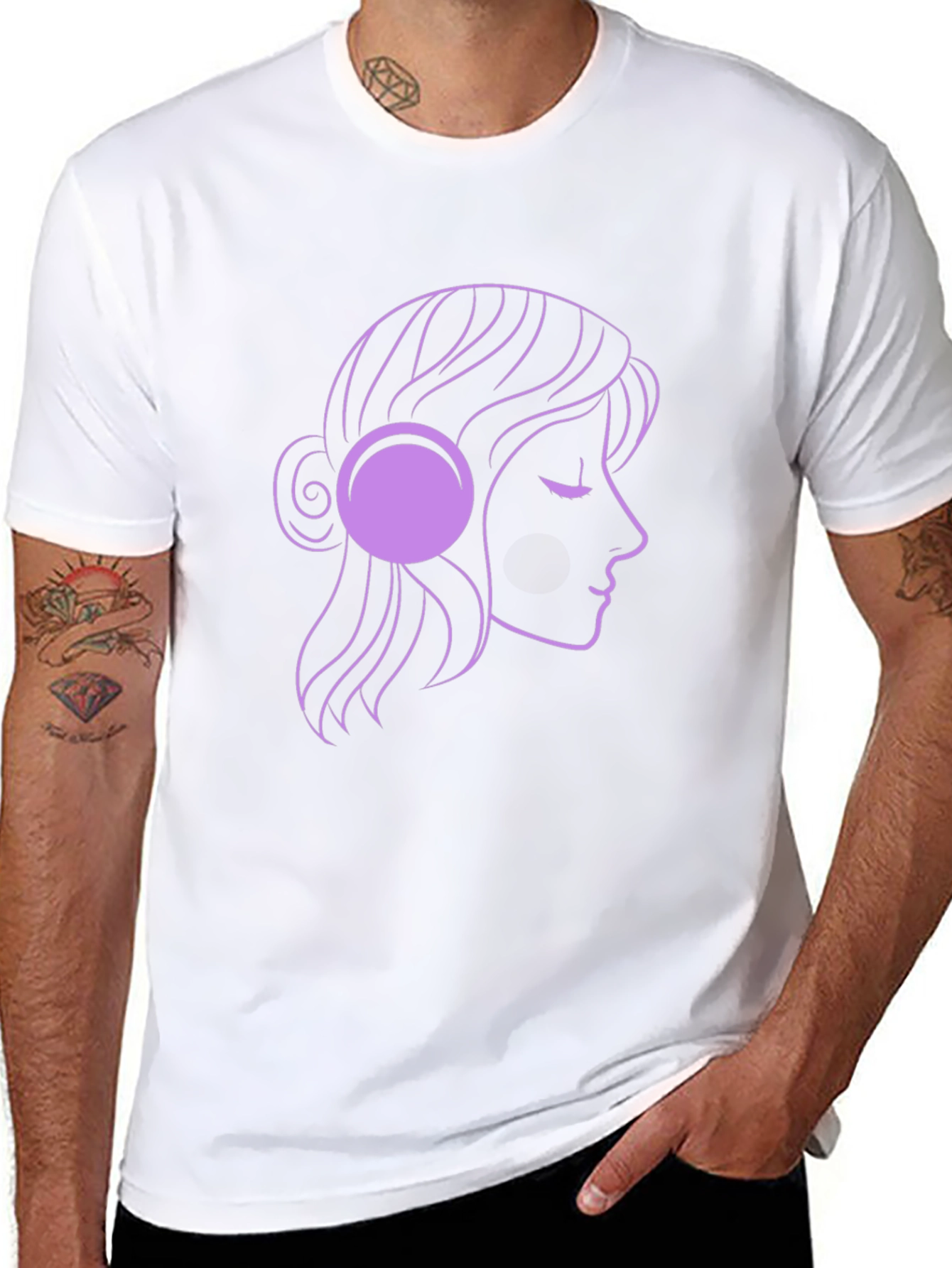 Black Woman with Headphones Graphic Tee - Black view 8
