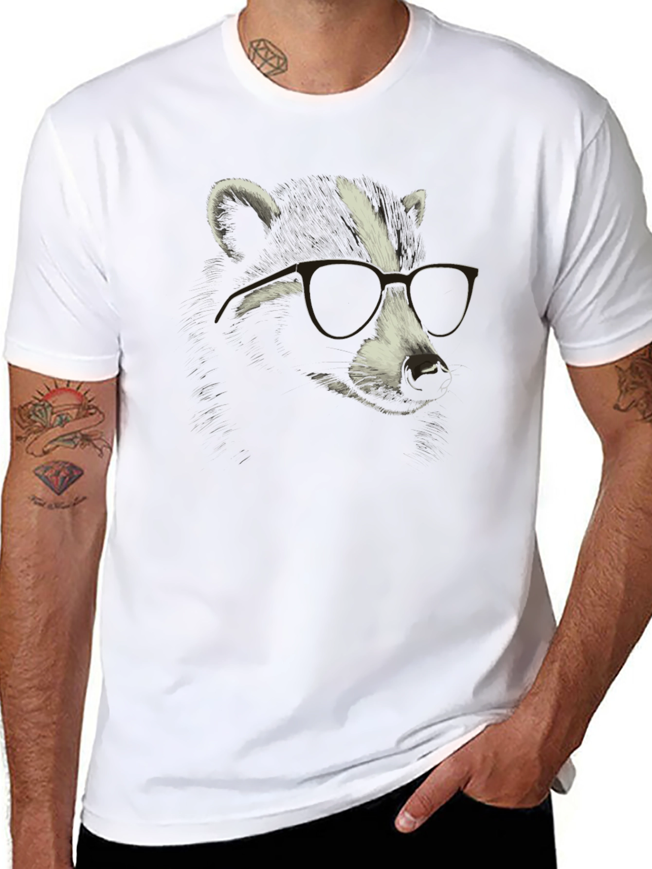 Black Cool Raccoon Graphic Tee - Black Cotton T-Shirt view 8