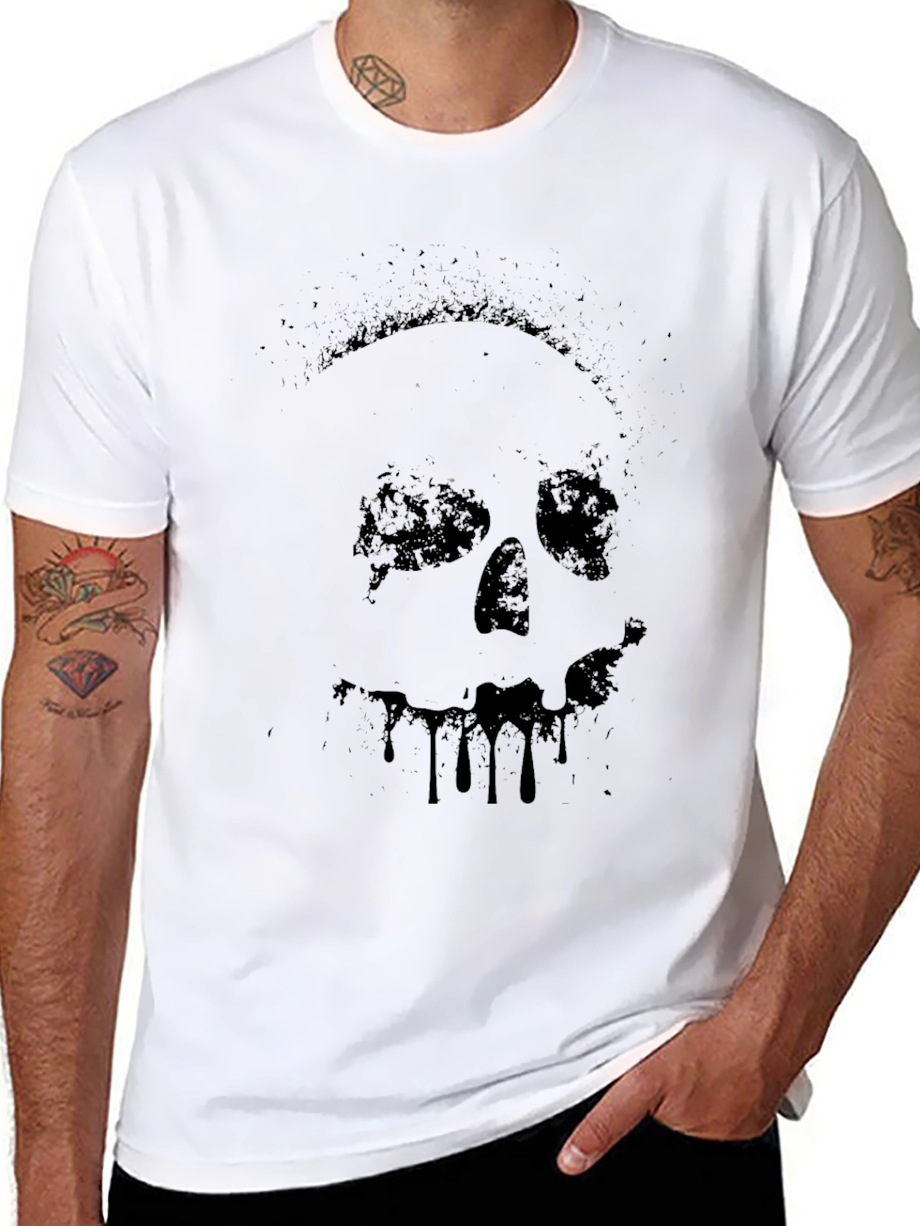 Black Men's Black Skull Graphic Print T-Shirt view 8