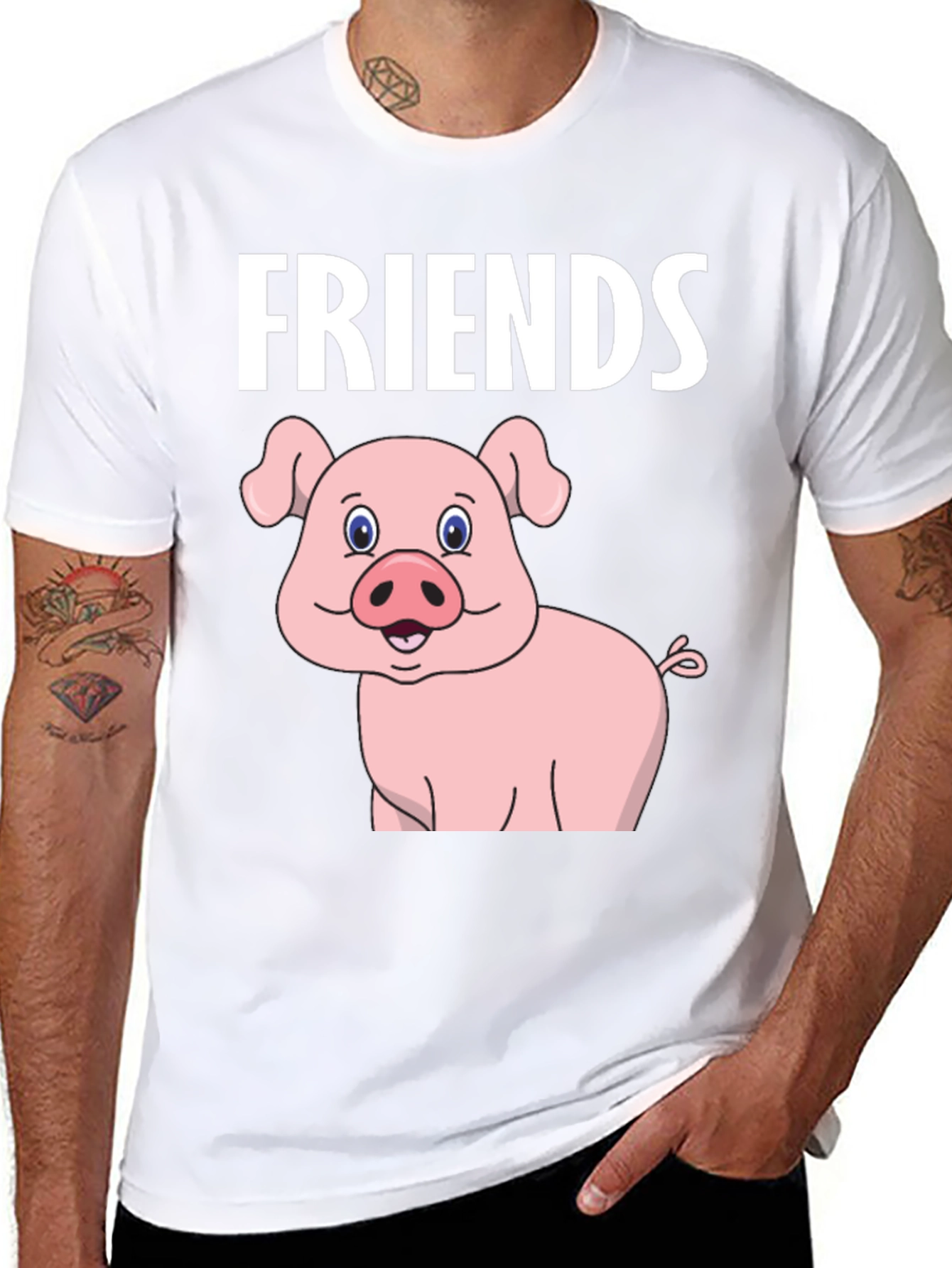 Black Friends Pig Cartoon Black Tee view 8