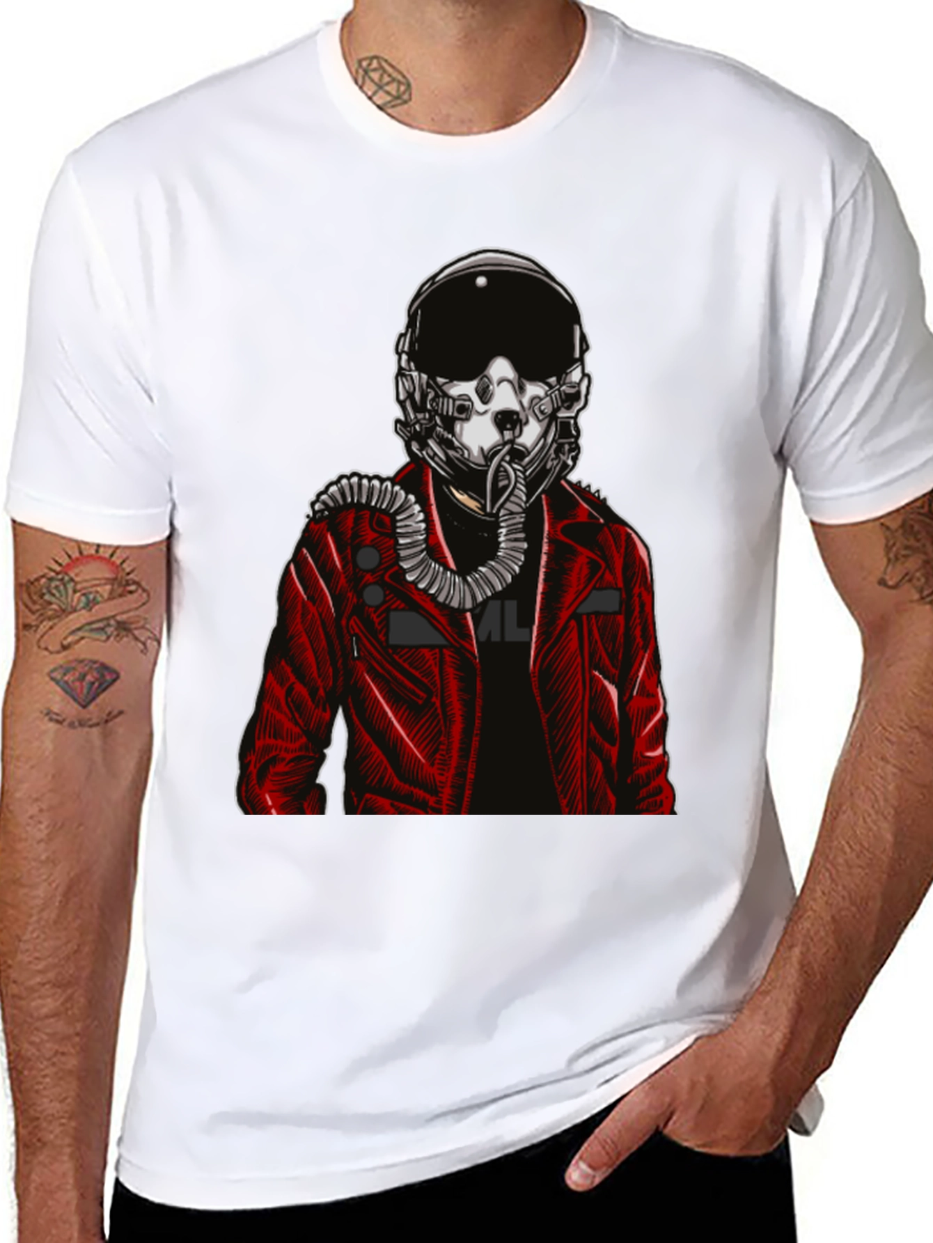 Black Pilot Helmet Graphic Tee - Bold Black Cotton Shirt view 8