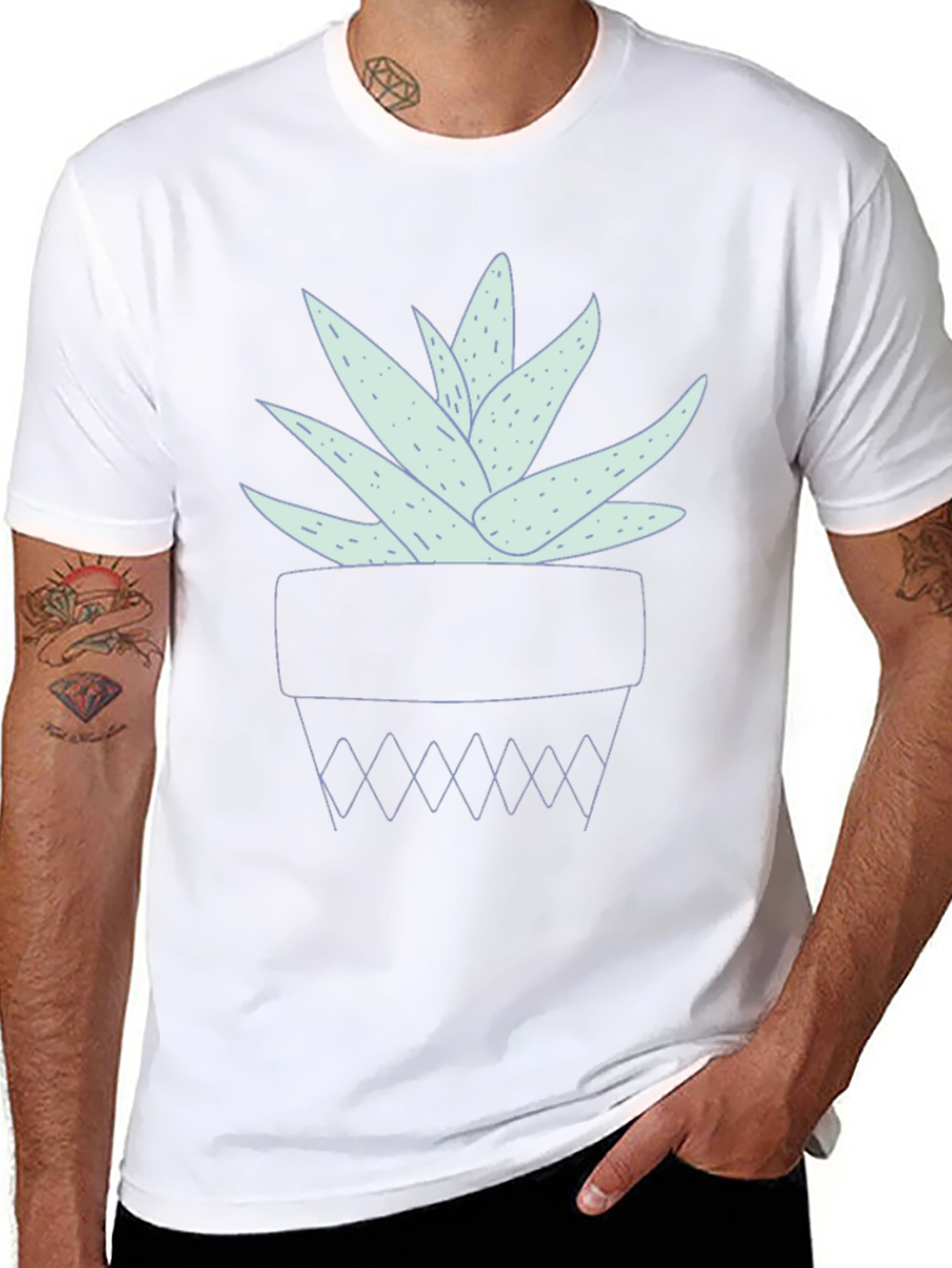 Black Aloe Vera Plant Graphic Tee - Black Casual Shirt view 8