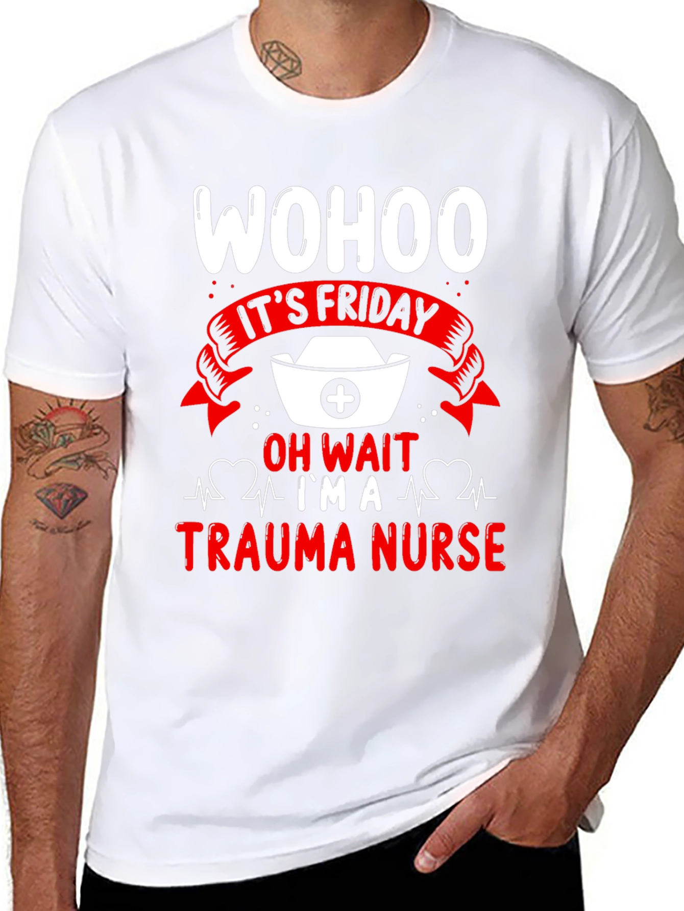 Black Trauma Nurse Friday T-Shirt view 8