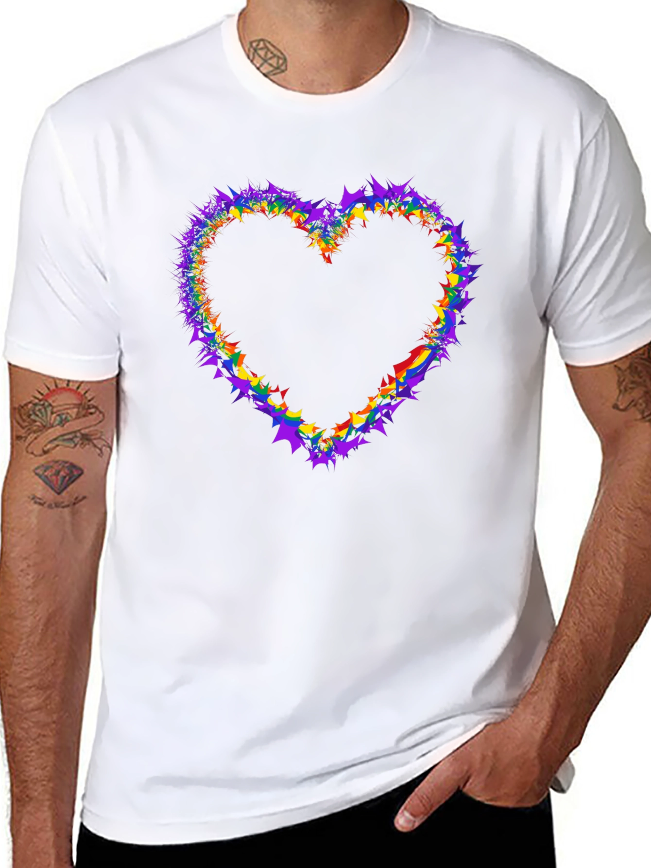 Black Rainbow Heart Graphic Tee - Black Cotton view 8