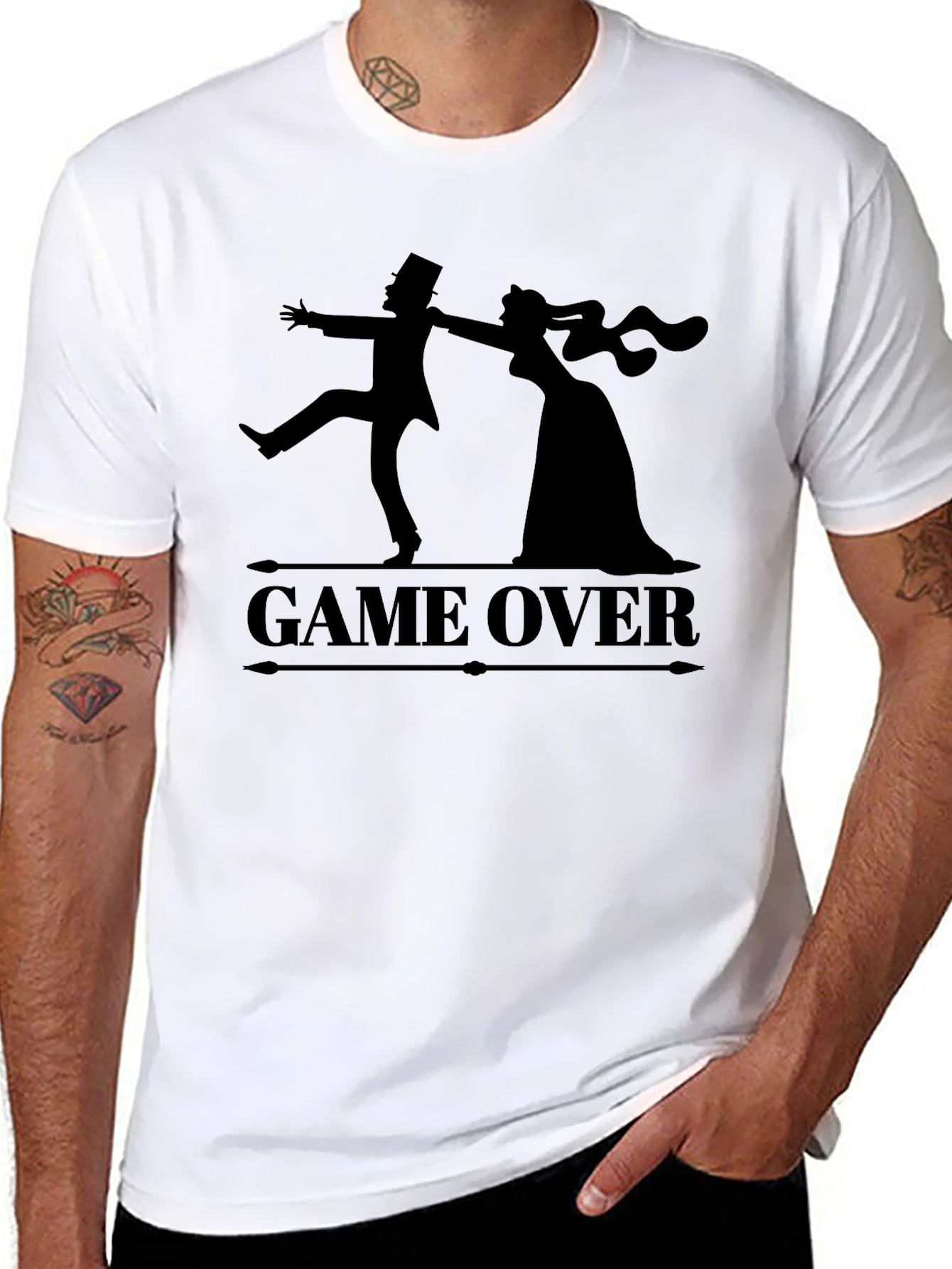 Game Over Bride & Groom Black T-Shirt - 8