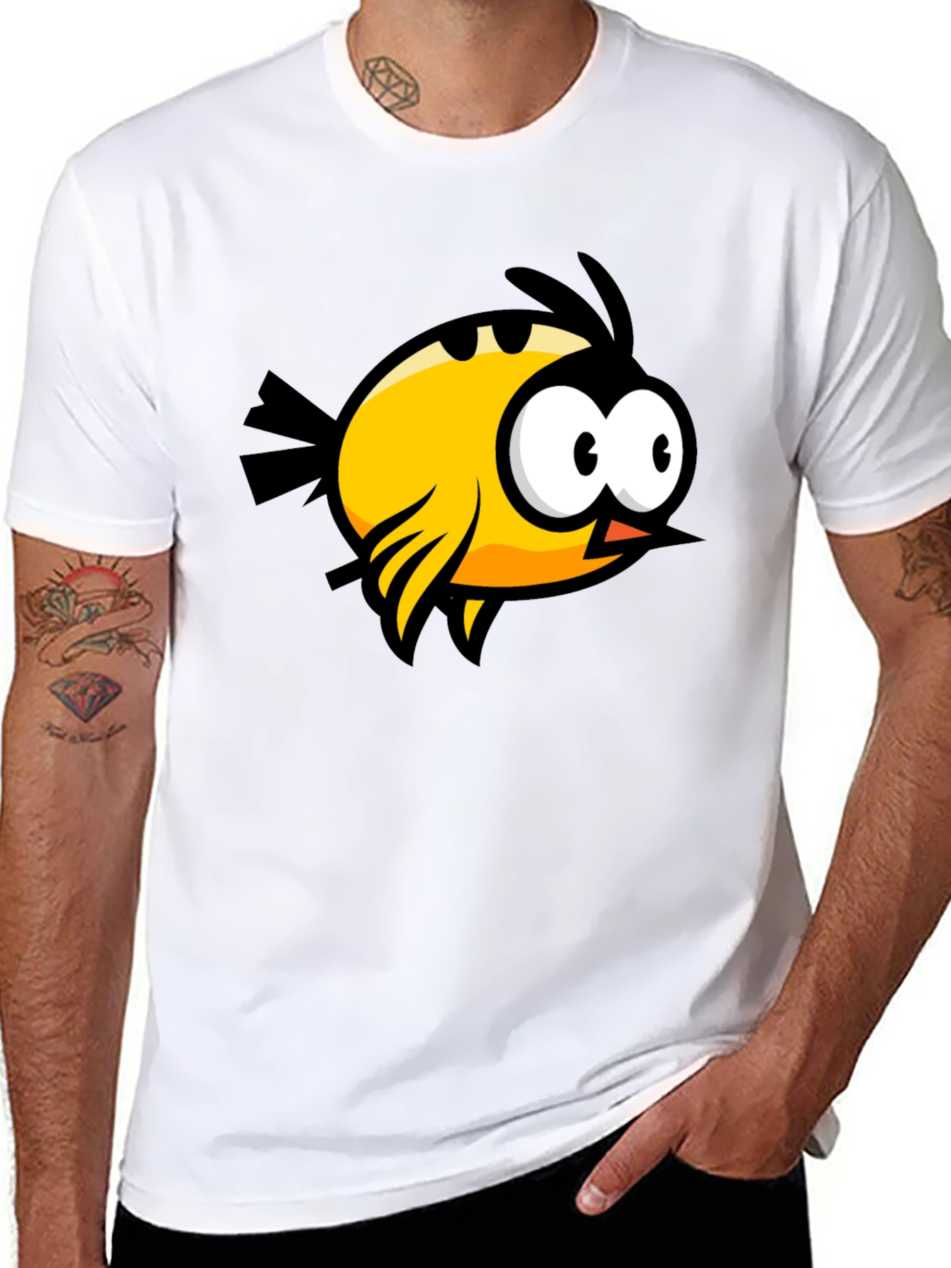 Black Cartoon Bird Graphic Black T-Shirt view 8