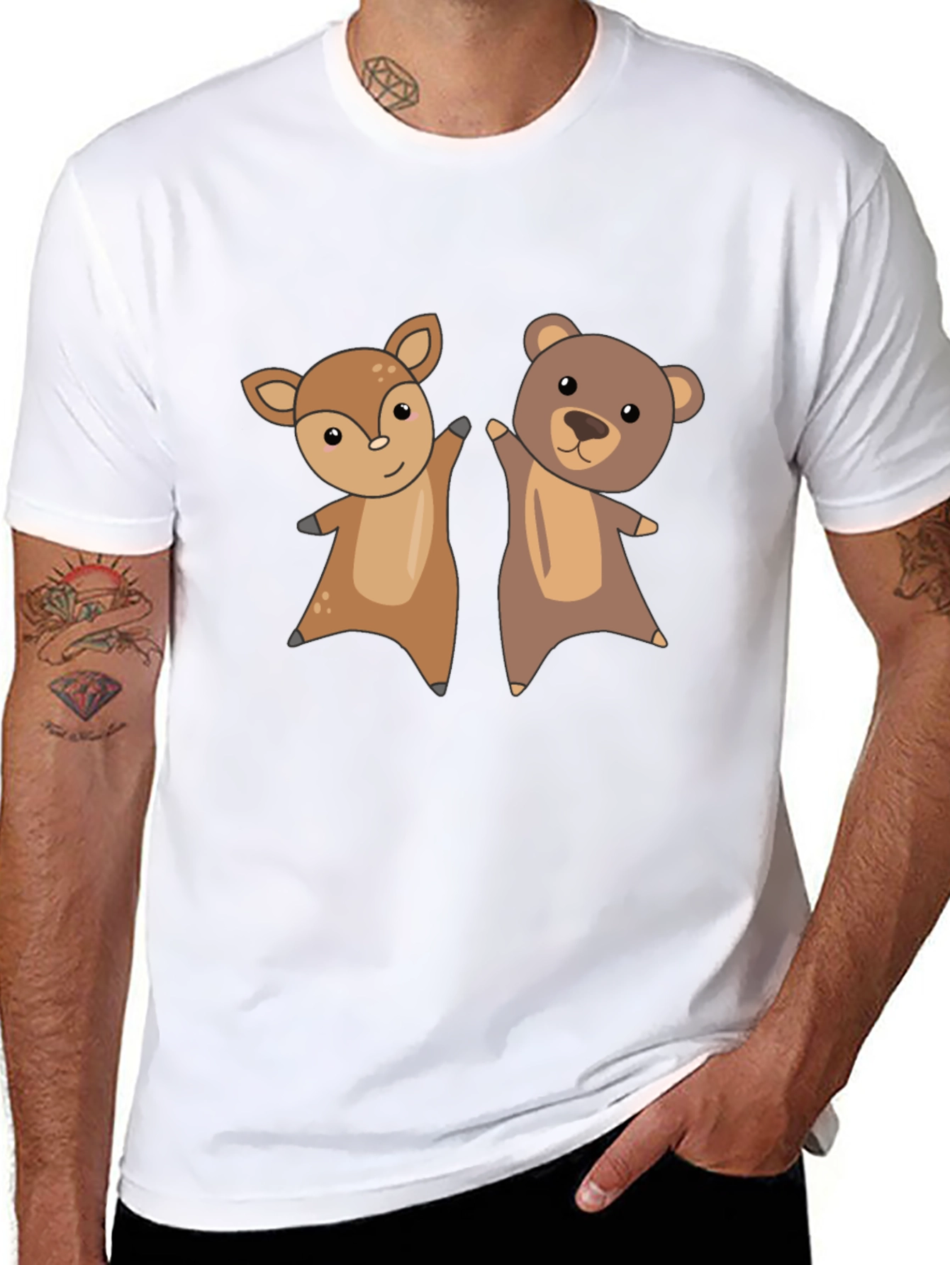 Black Cute Animal Cartoon Graphic T-Shirt view 8