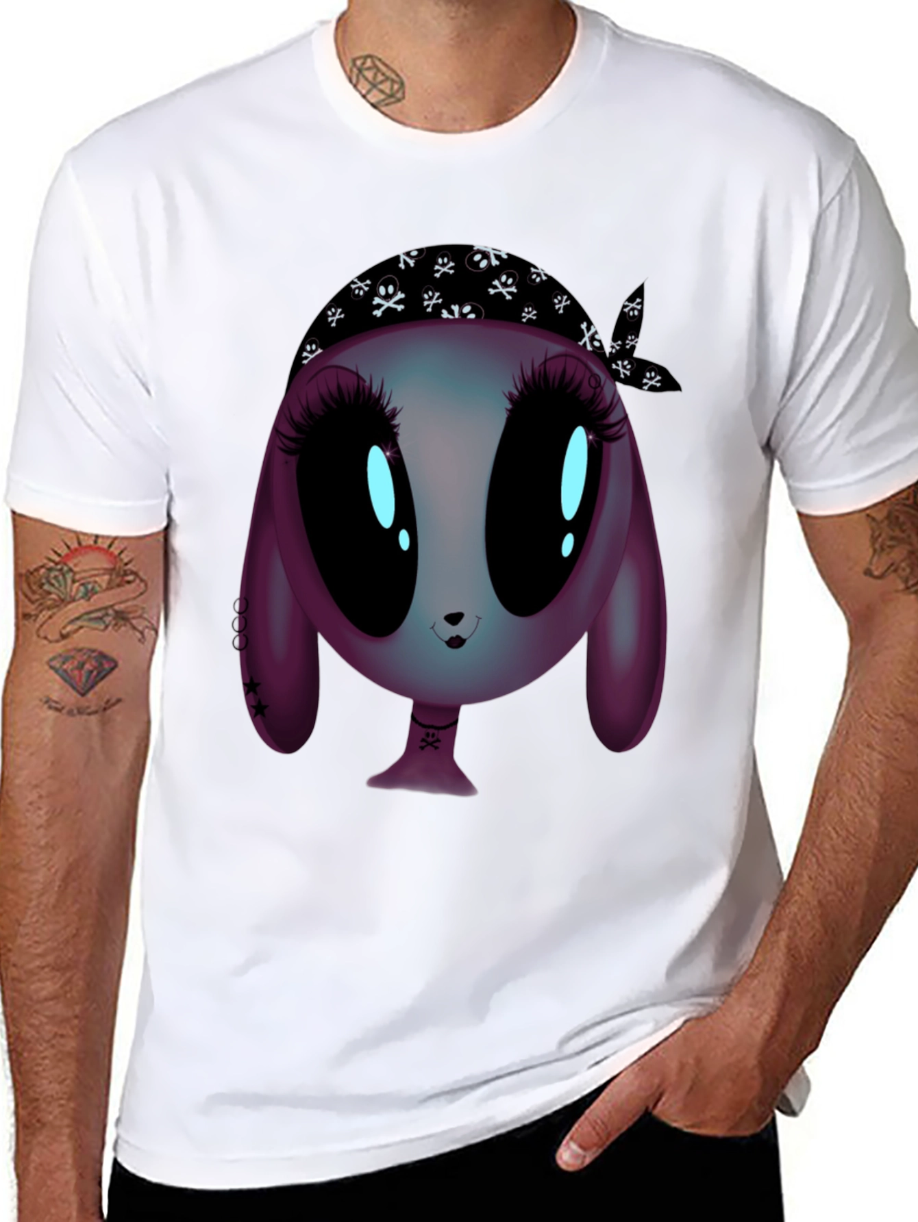 Black Alien Cartoon Graphic Tee - Unisex Black T-Shirt view 8