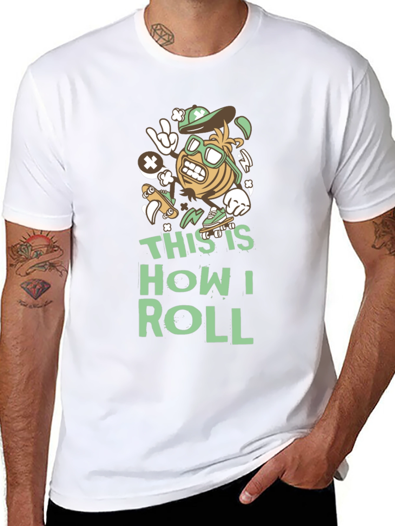 Black This Is How I Roll T-Shirt - Funny Skater Cartoon view 8