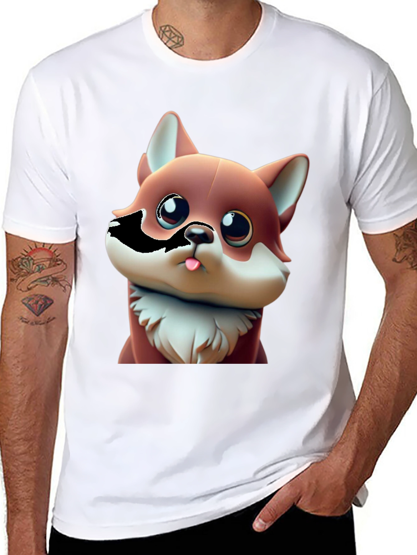 Black Cartoon Fox Black T-Shirt - Cute Animal Tee view 8