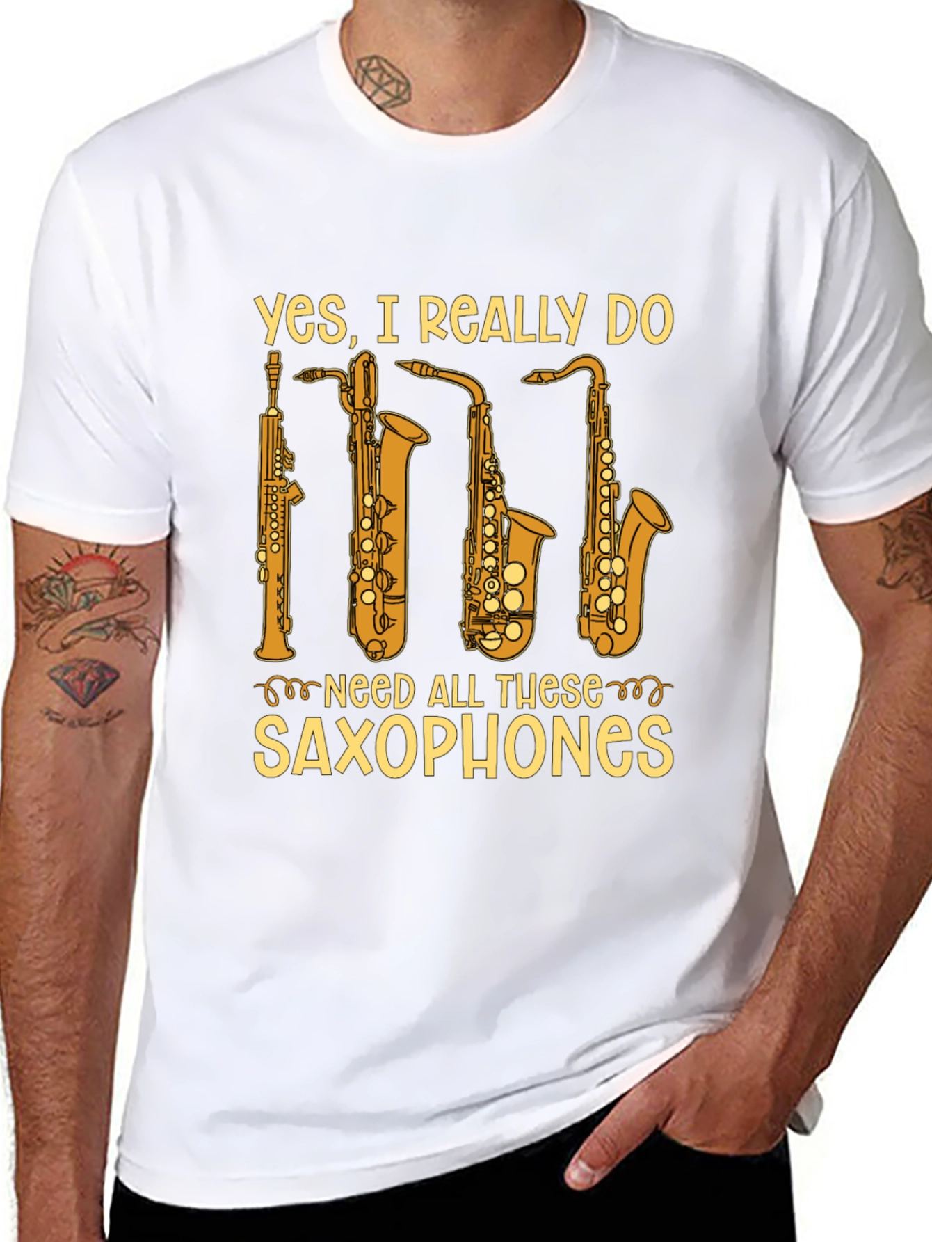 Black Saxophone Lover T-Shirt - Yes, I Need All These Saxophones! view 8