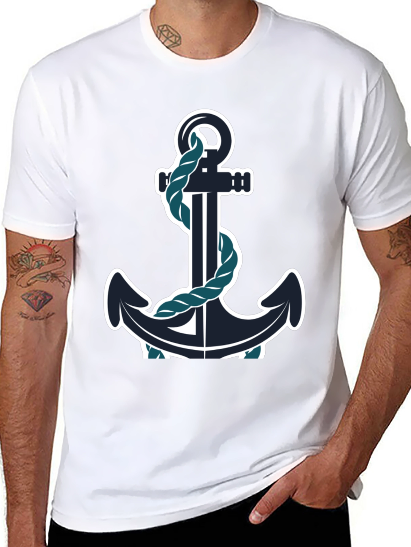 Black Nautical Anchor Graphic Tee - Black Cotton Blend view 8