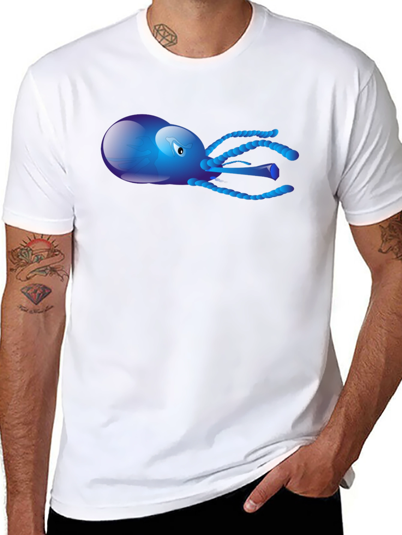 Black Blue Octopus Graphic Tee - Men's Black T-Shirt view 8
