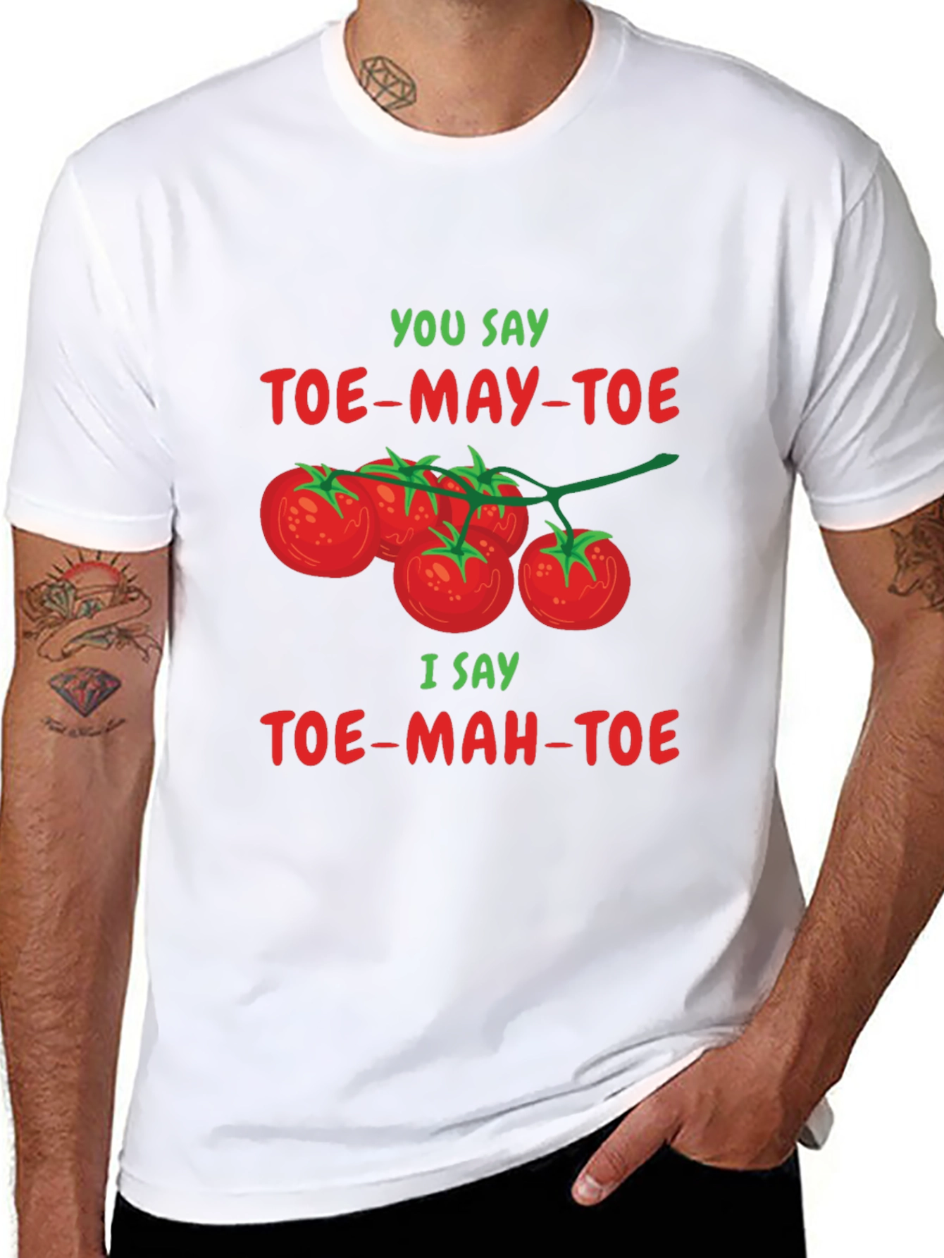 Black Tomato Pun T-Shirt: Toe-may-toe Toe-mah-toe Tee view 8