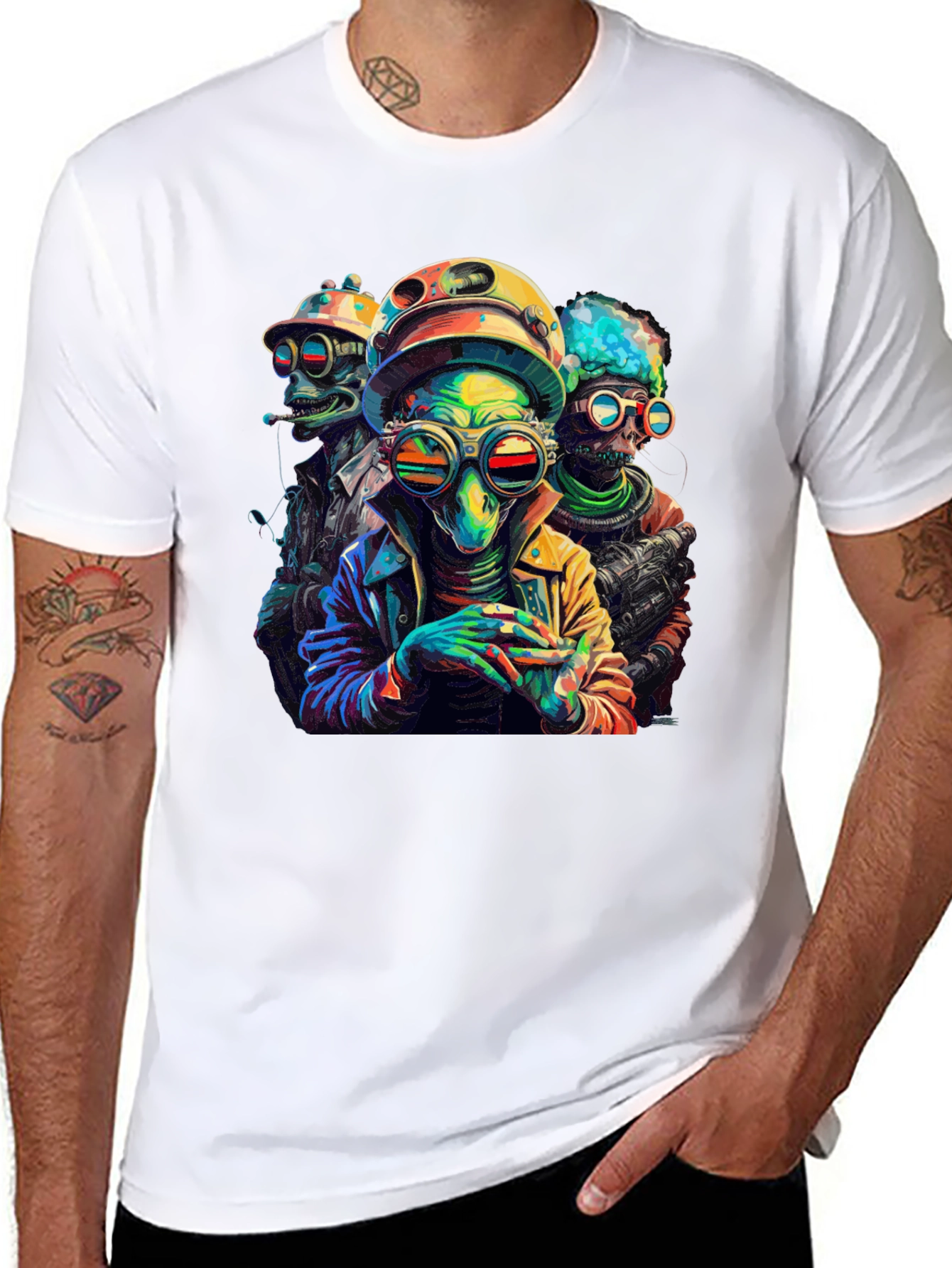 Colorful Alien Crew Graphic Black T-Shirt - 8